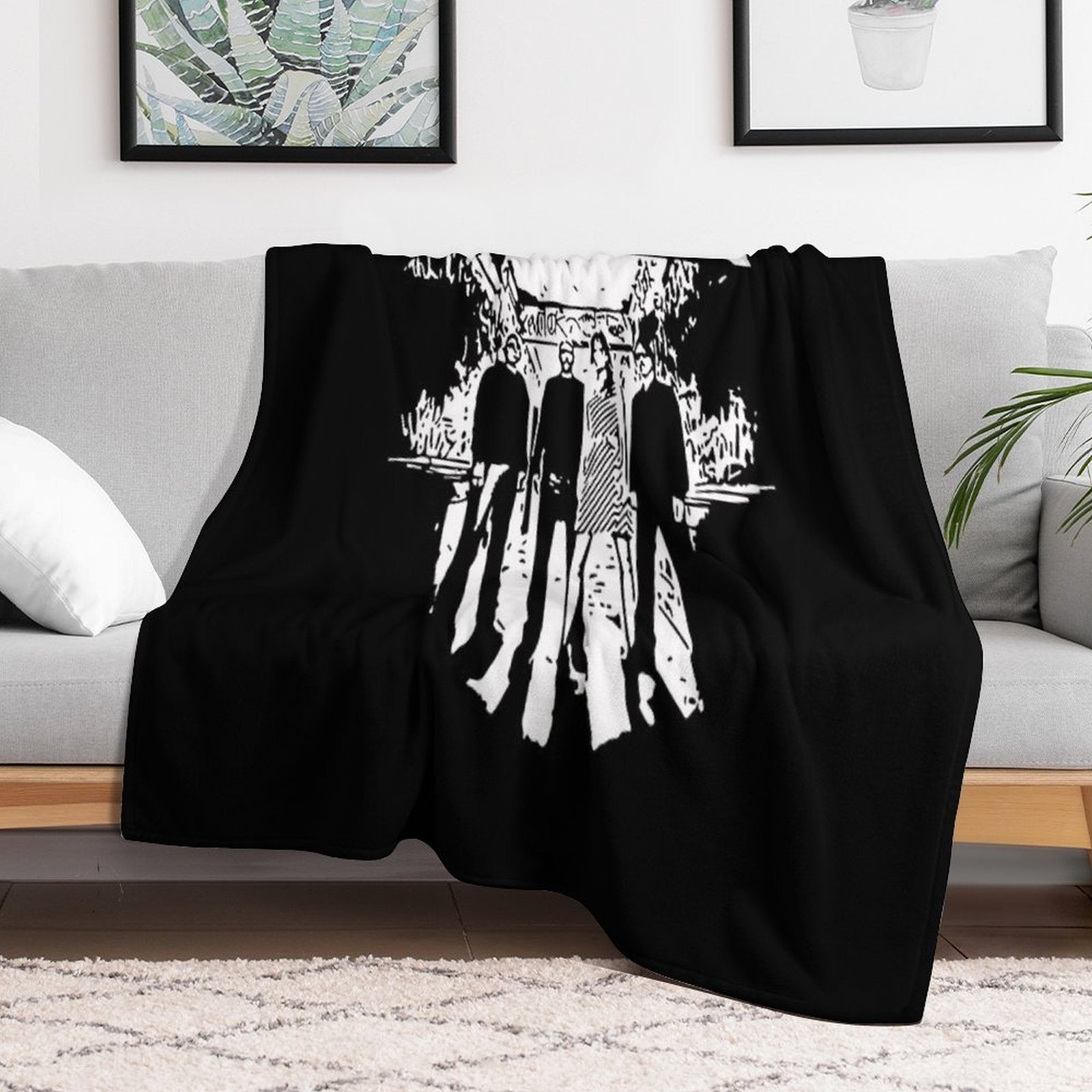 Garbage Band Painting Black And White Four Member Plush Throw Blanket