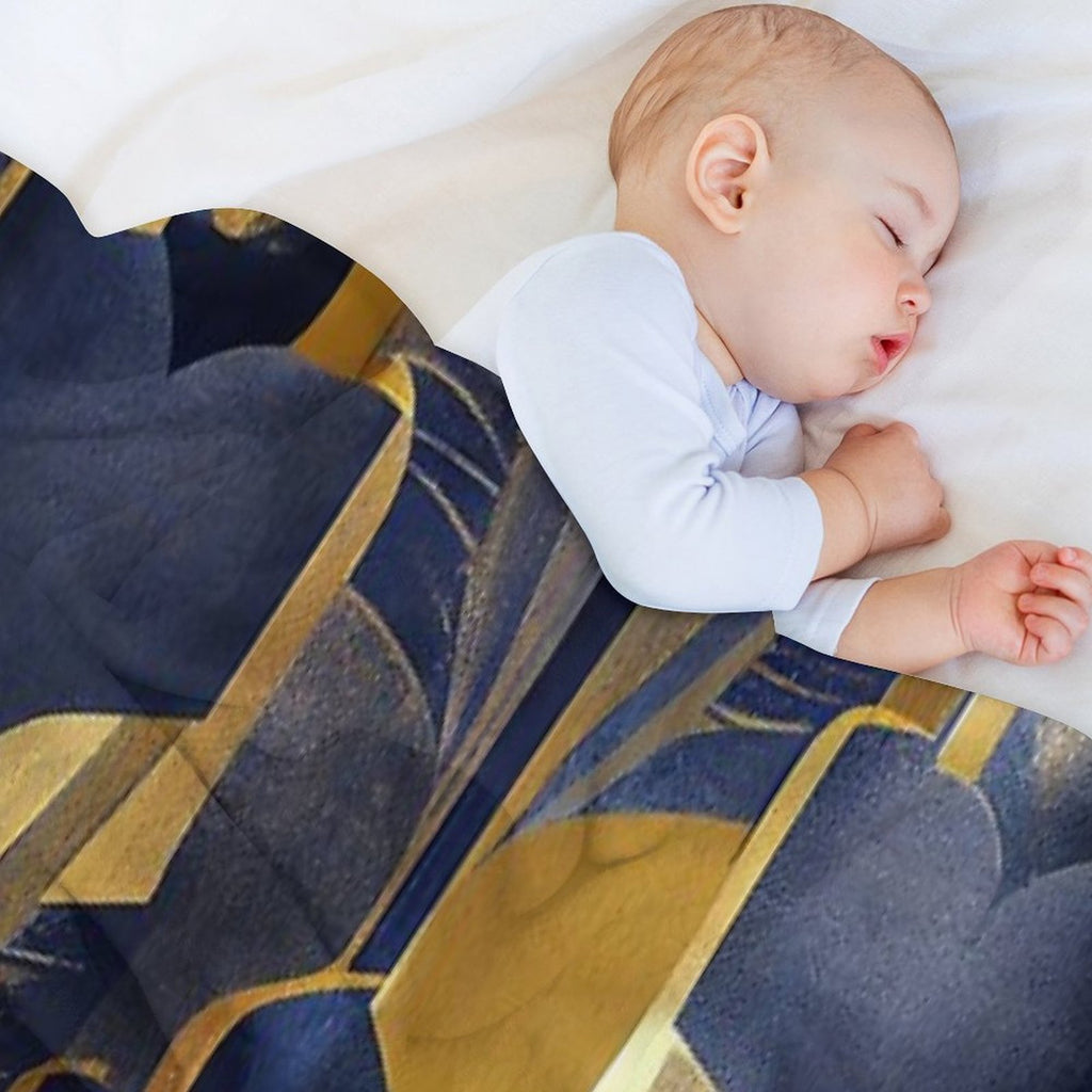Vintage Royal Blue And Golden Art Deco Pattern Premium Throw Blanket