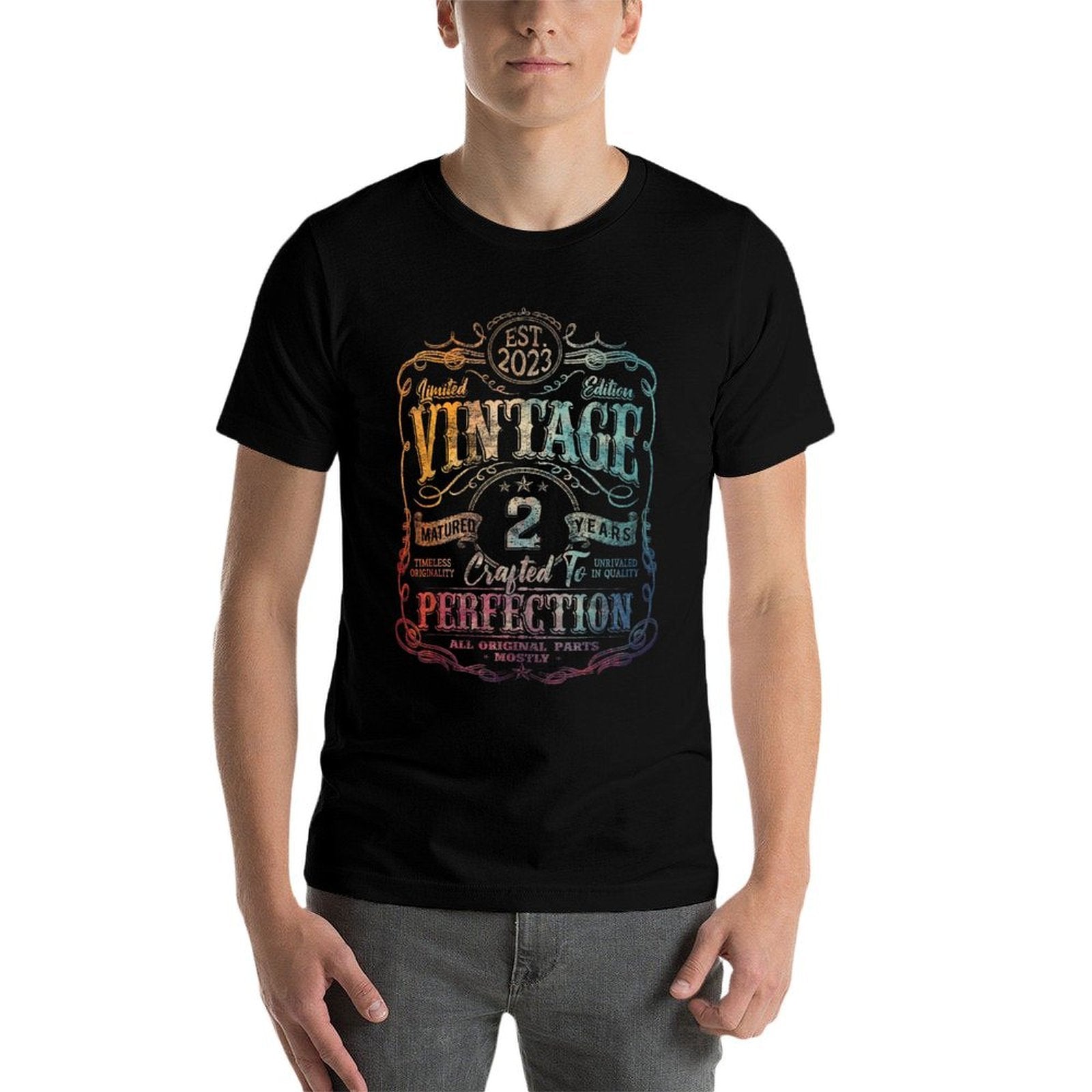 Vintage 2023 Limited Edition 2 Year Old 2nd Birthday  Rolled Sleeves T-Shirt