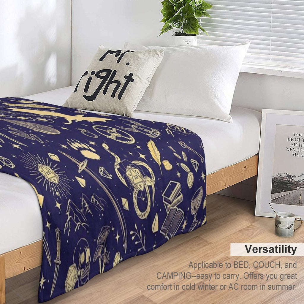 DND RPG Pattern Seamless Dungeons And Dragons Doodles, Celestial Night Sky And Stars Constellations Gift-ready Throw Blanket