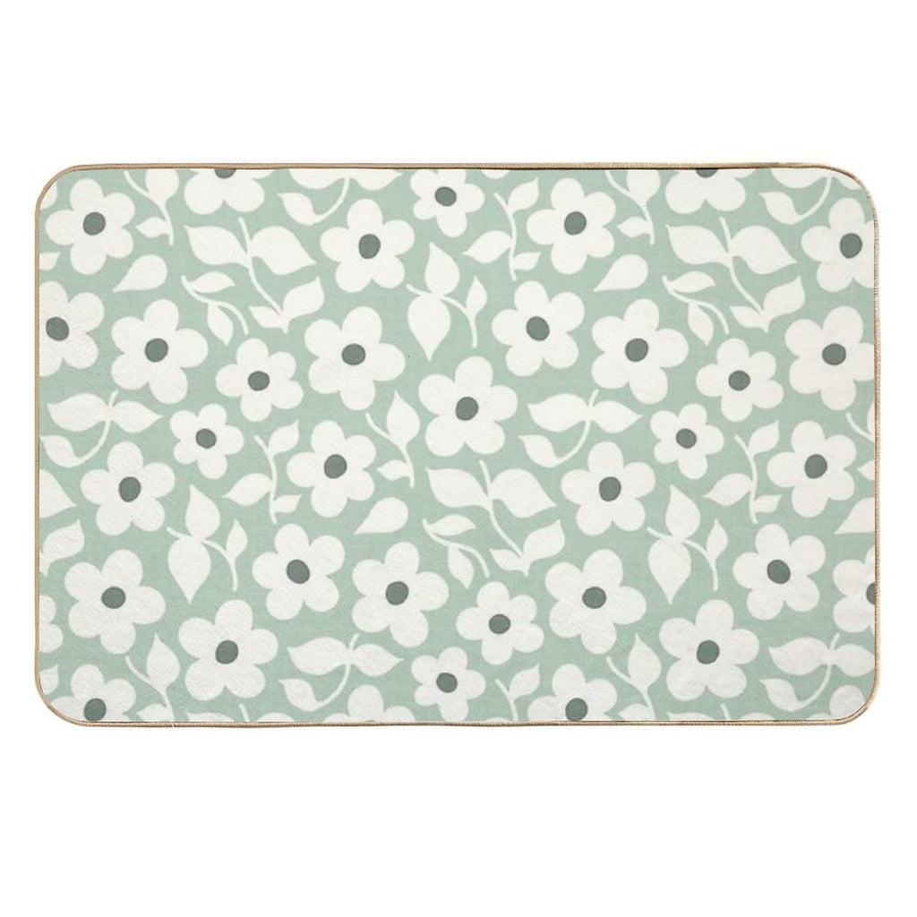 Bold Retro Daisy Flowers – Sage Green – Playful Floral Design  Absorbent Bath Mat
