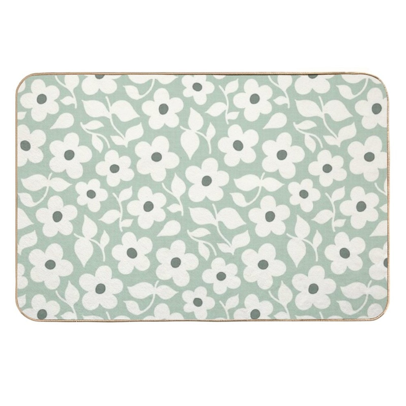 Bold Retro Daisy Flowers – Sage Green – Playful Floral Design  Absorbent Bath Mat