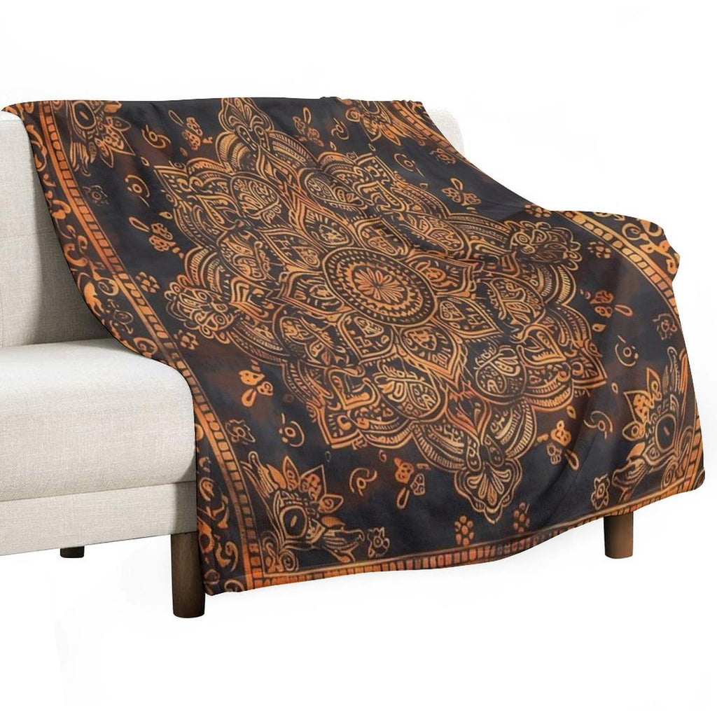 Stunning Brown And Orange Delicate Detailed Mandala Square Travel-friendly Throw Blanket