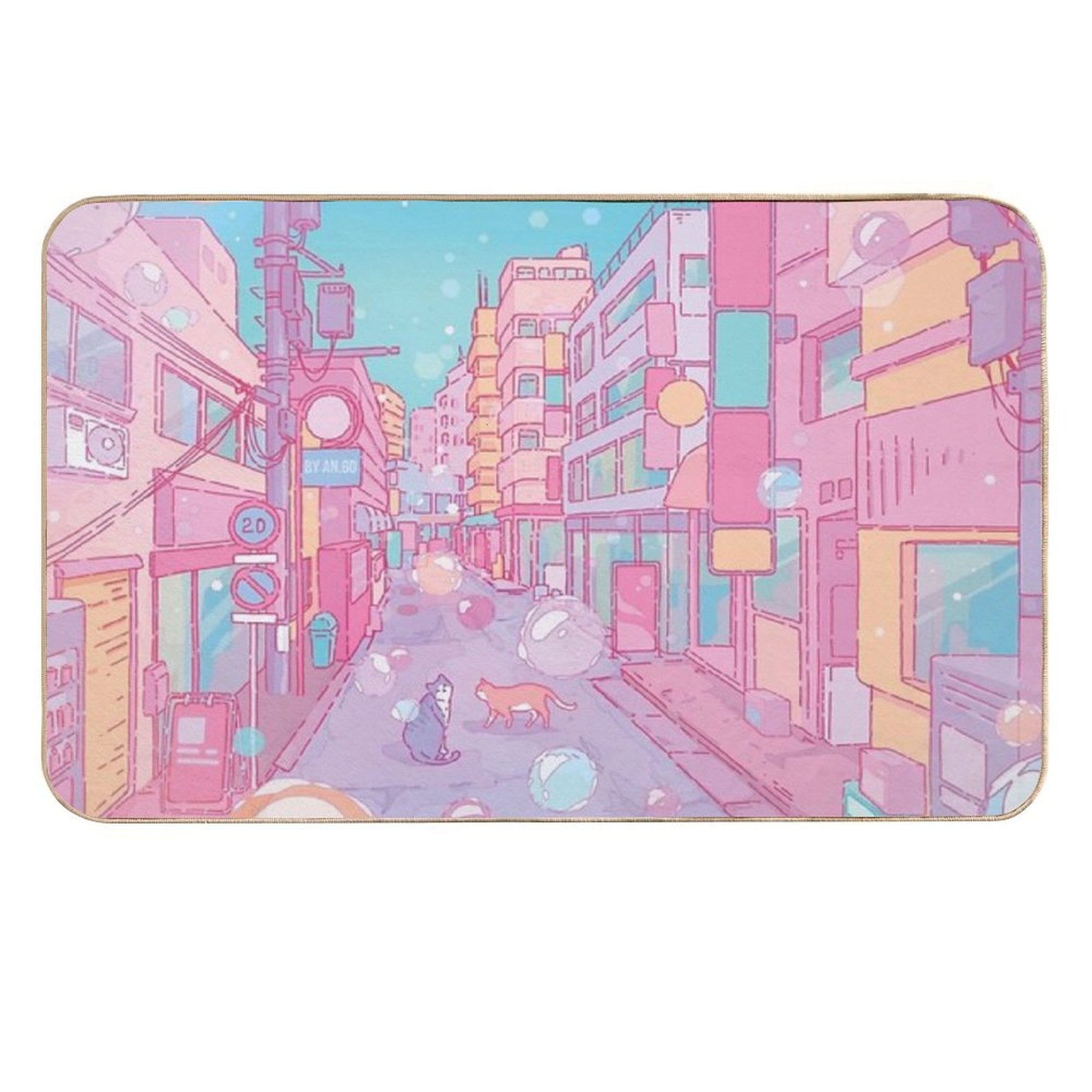 The Cute Cats in The Tokyo Streets (Soft Pastel Version)  Toxin-Free Bath Mat