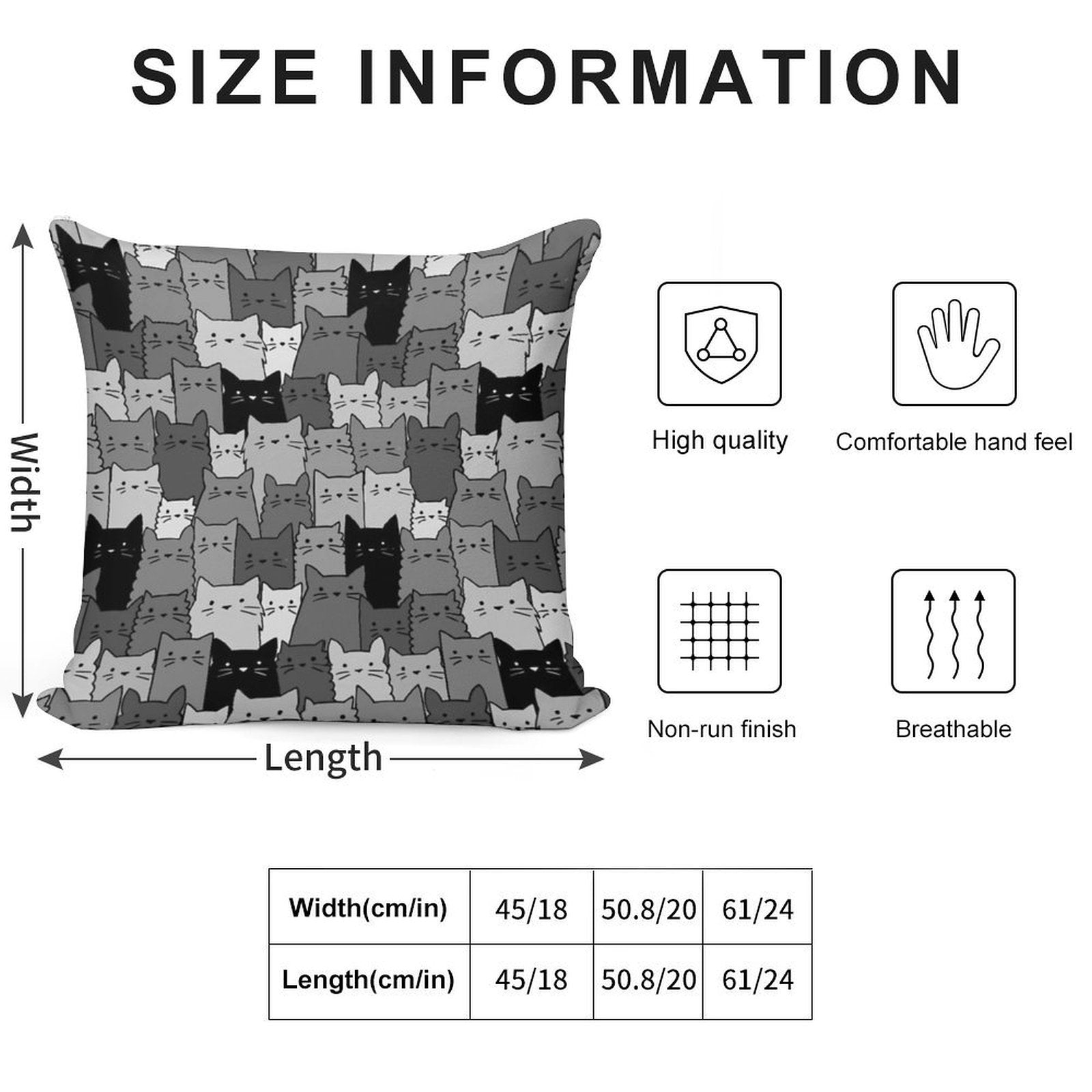 Silent Cats Monochromatic Soft Short Plush Fabric Throw Pillow