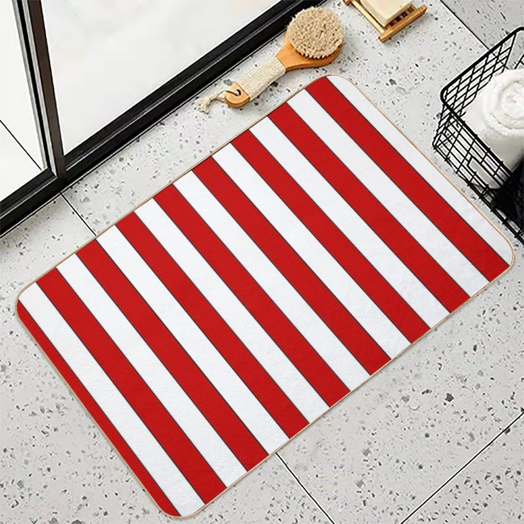 Retro Red & White Striped Team Colours  Absorbent Bath Mat