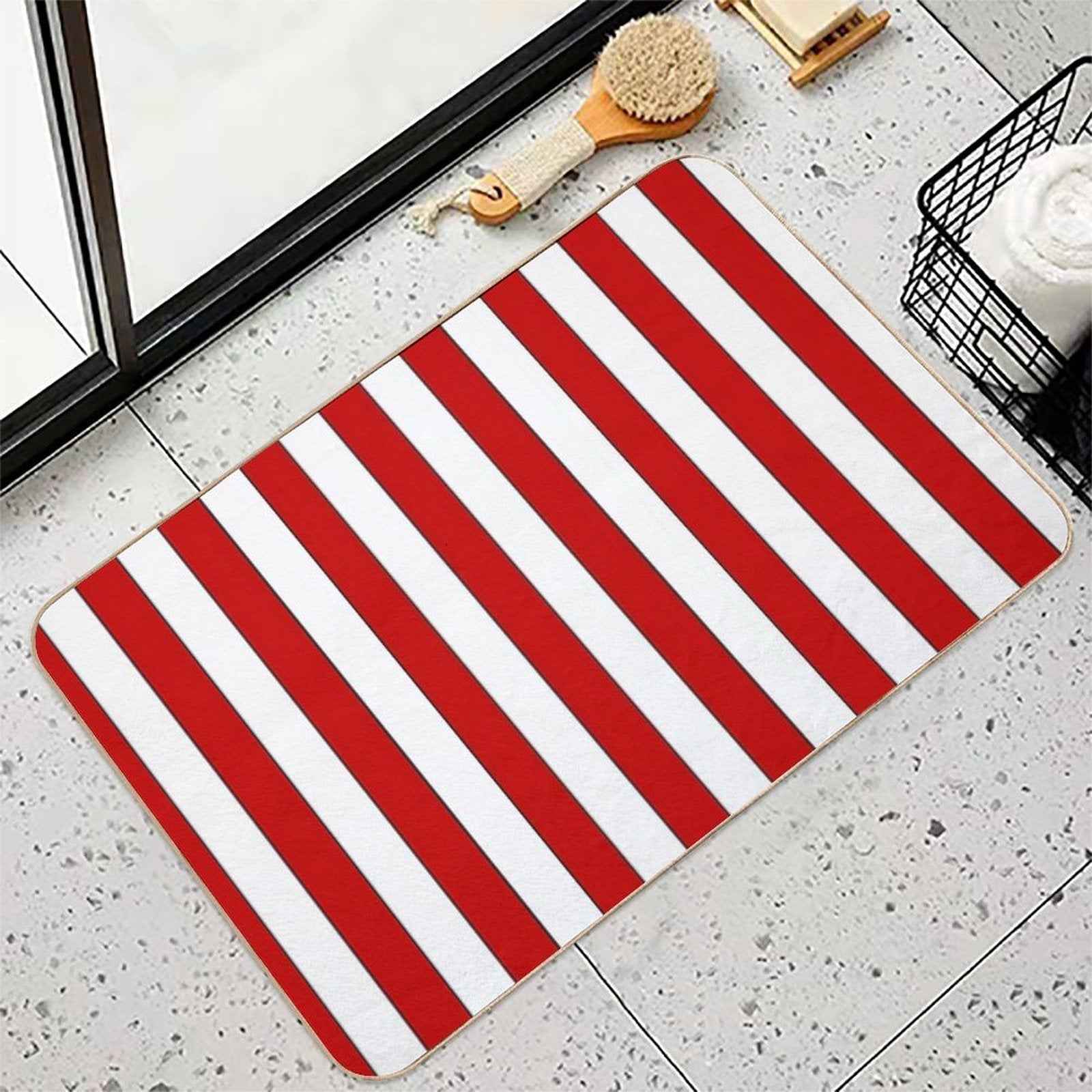 Retro Red & White Striped Team Colours  Absorbent Bath Mat
