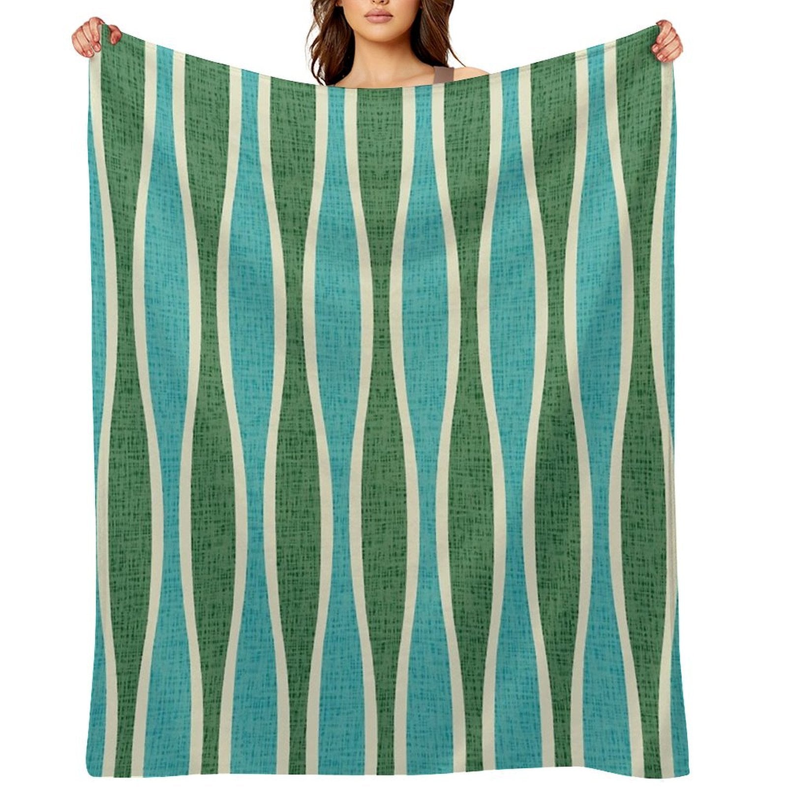 Retro Tiki Pin Stripes 343 Green And Turquoise Sustainable Throw Blanket