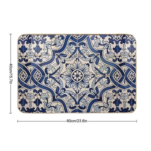 Beautiful Blue Portuguese Tile - Azulejo  High-Traffic Bath Mat