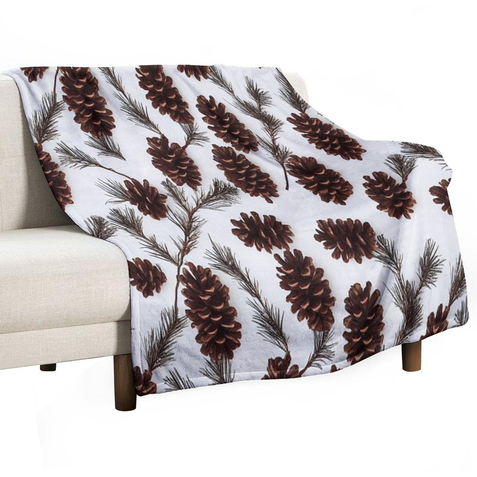Pine Cones Festive Background with Fir Branch, Seamless Pattern. Wrinkle-free Throw Blanket