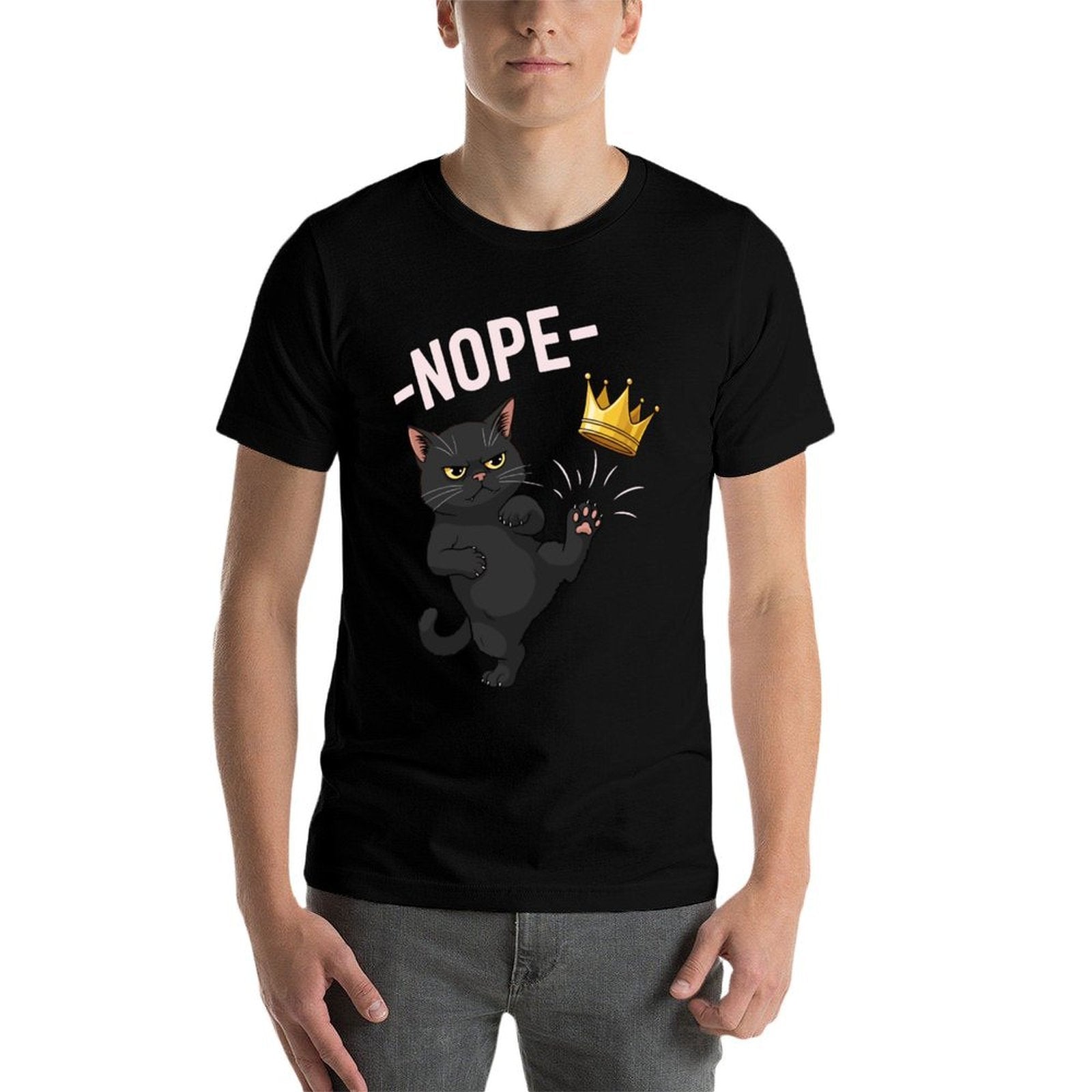 No Kings in America Black Cat Nope 4th Of July Cat Meme  Summer-ready Fabric T-Shirt