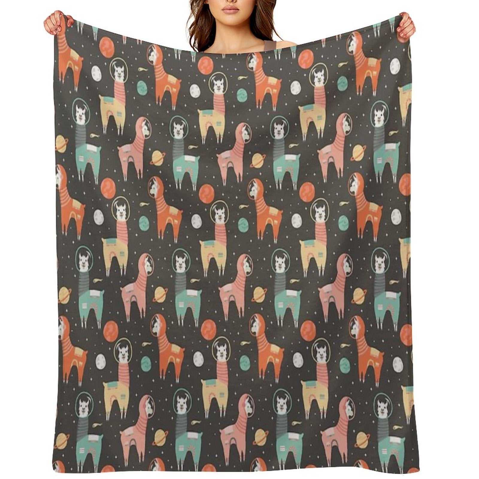Astronaut Llamas in Space Shrink-resistant Throw Blanket
