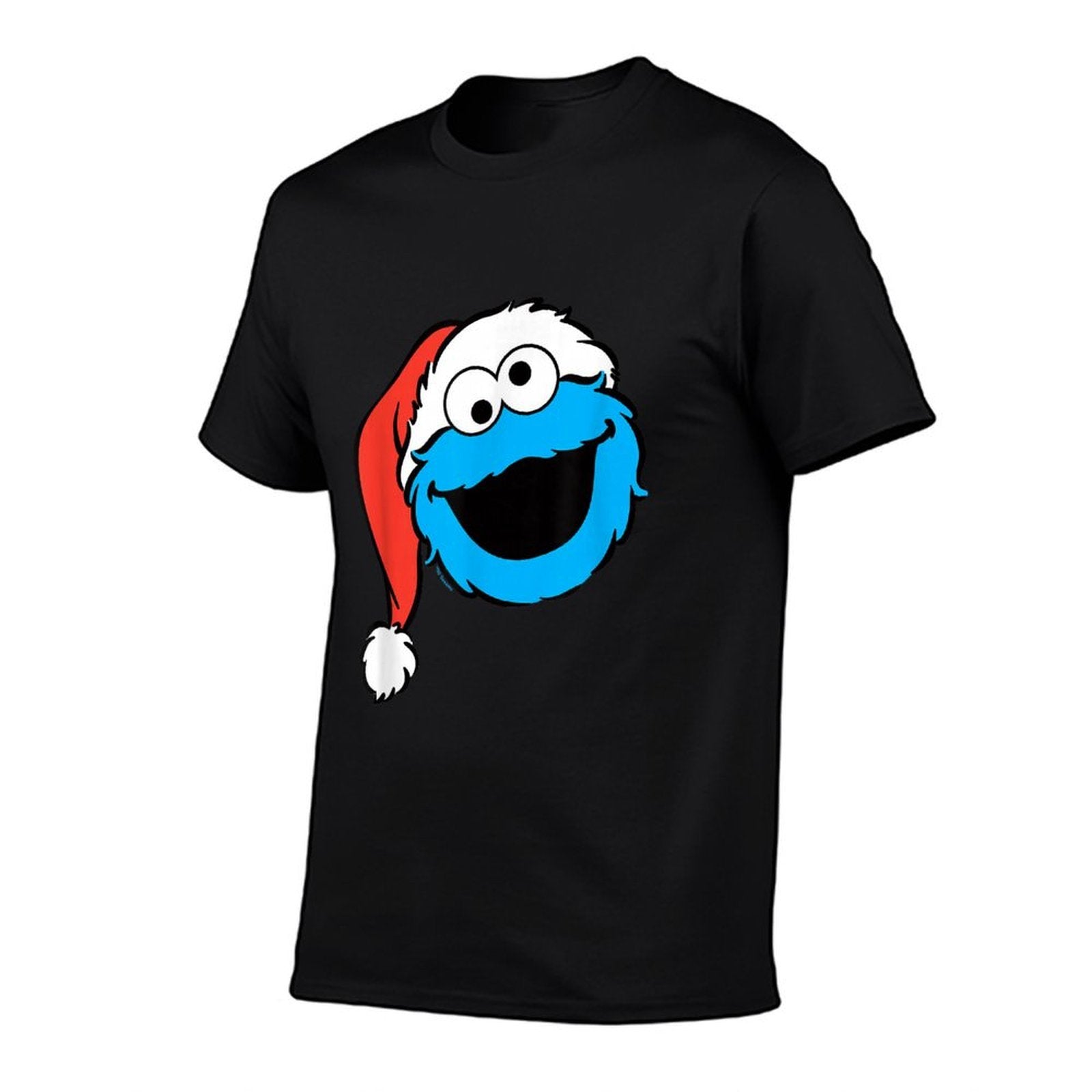 Sesame Street Christmas Santa Hat Cookie Monster Face  High-quality Stitching T-Shirt