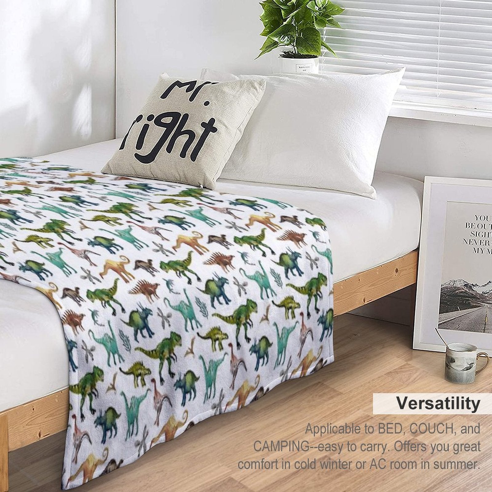 Dino-Mite Dreams for Kids  Trendy Dinosaur Pattern  Unique Gift Idea. Travel-friendly Throw Blanket