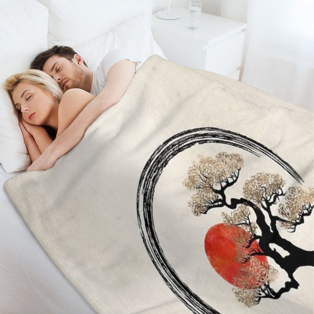 Enso Circle And Bonsai Tree on Canvas Sustainable Throw Blanket