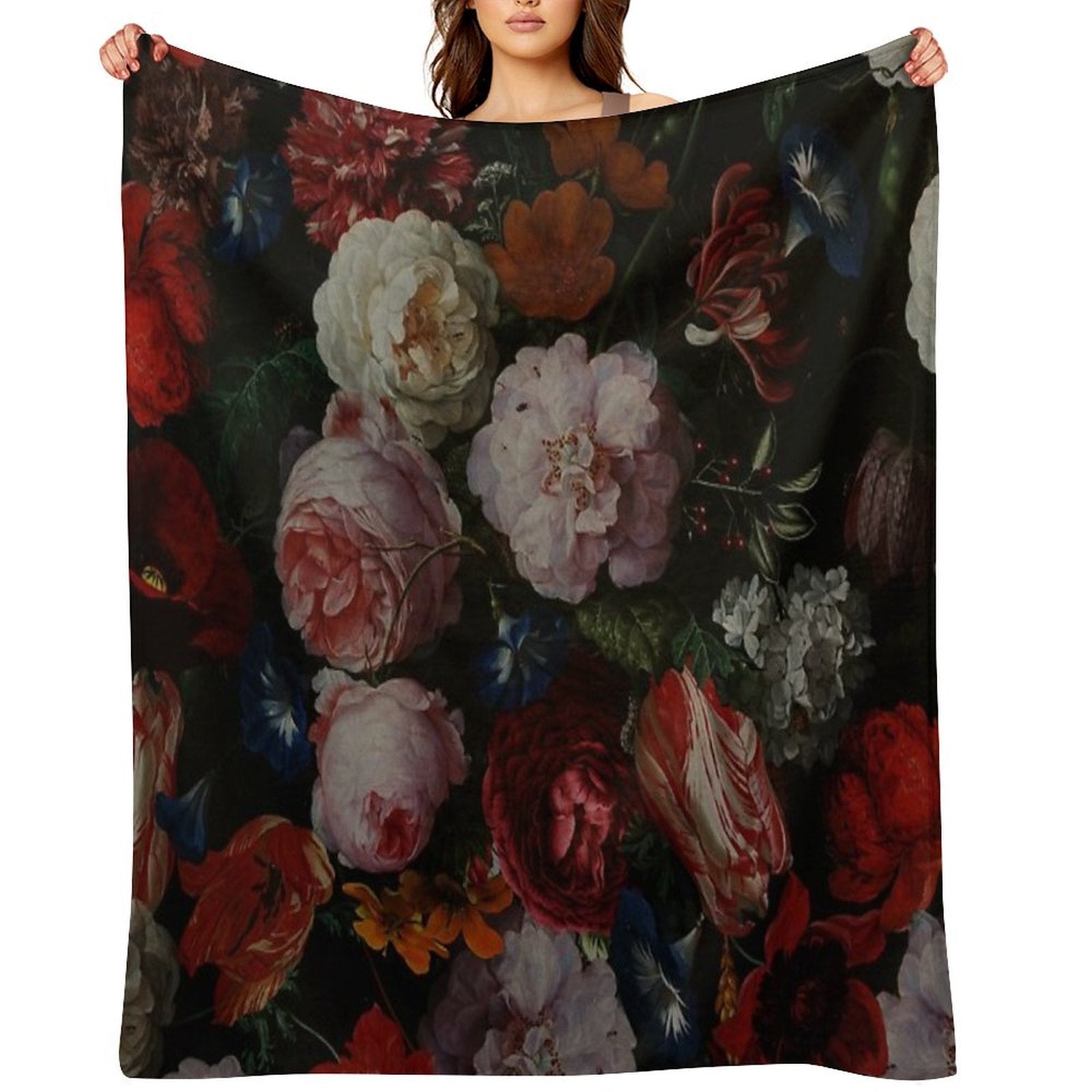 Dutch Midnight Garden I Botanical Night  Nightgarden Machine-washable Throw Blanket