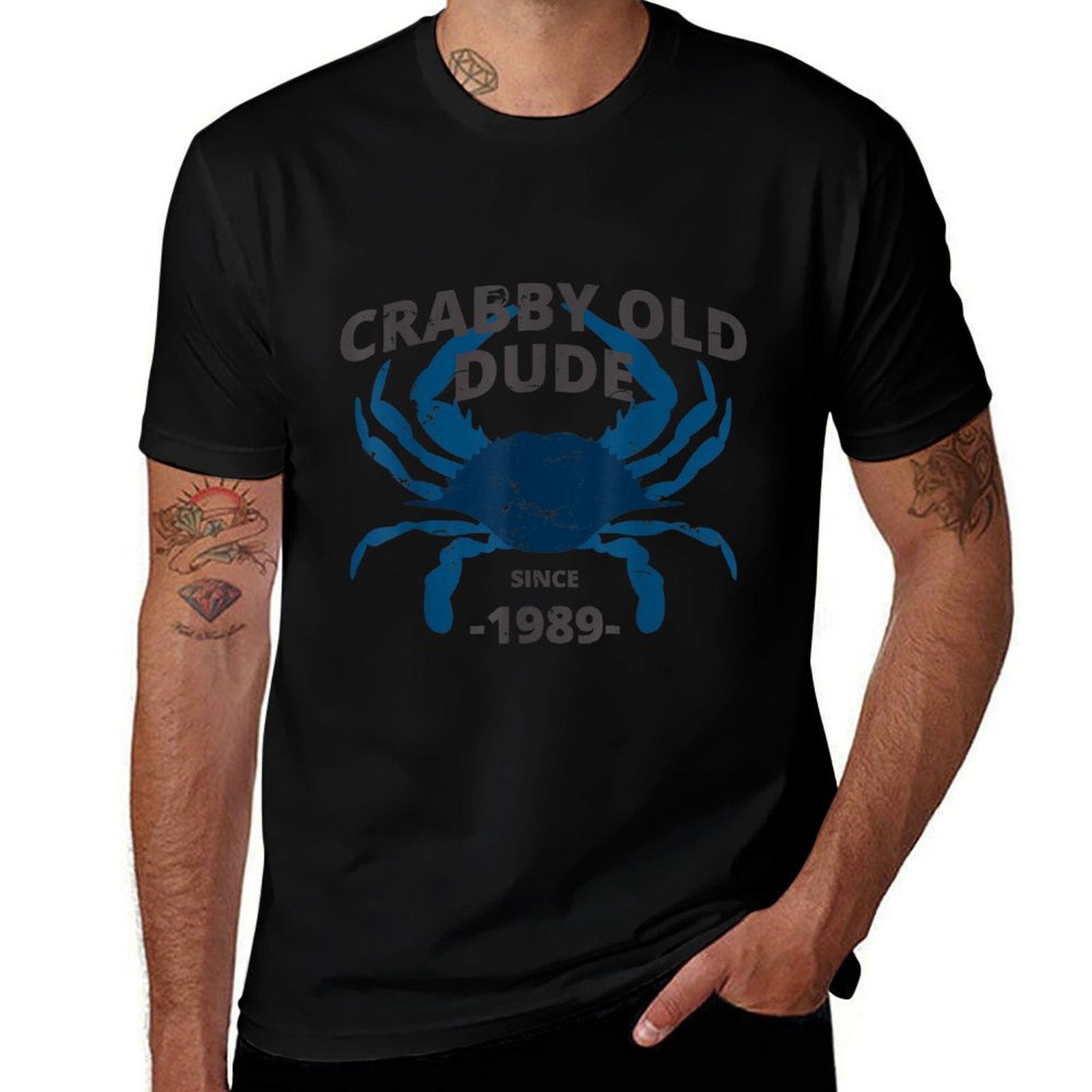 Mens Crabby Old Dude Since 1989  30th Birthday  Crab Fishing  Eco-friendly Material T-Shirt