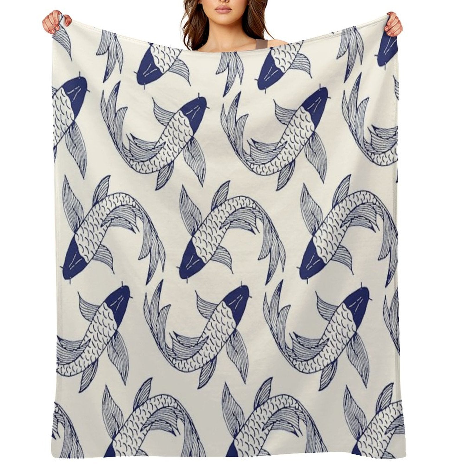 Japanese Koi Fish Pattern Compact Throw Blanket