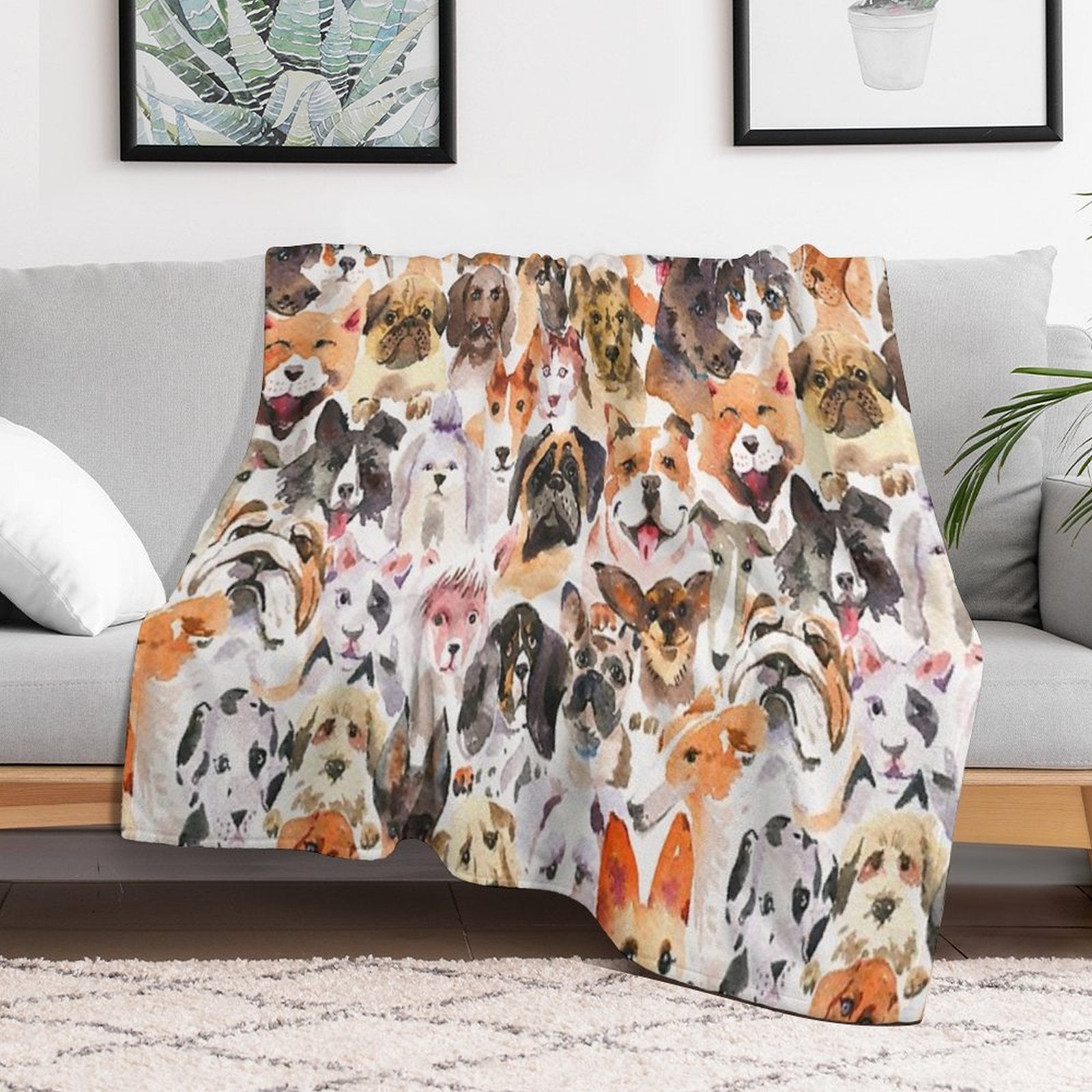 Cute Watercolor Dogs Lightweight Throw Blanket