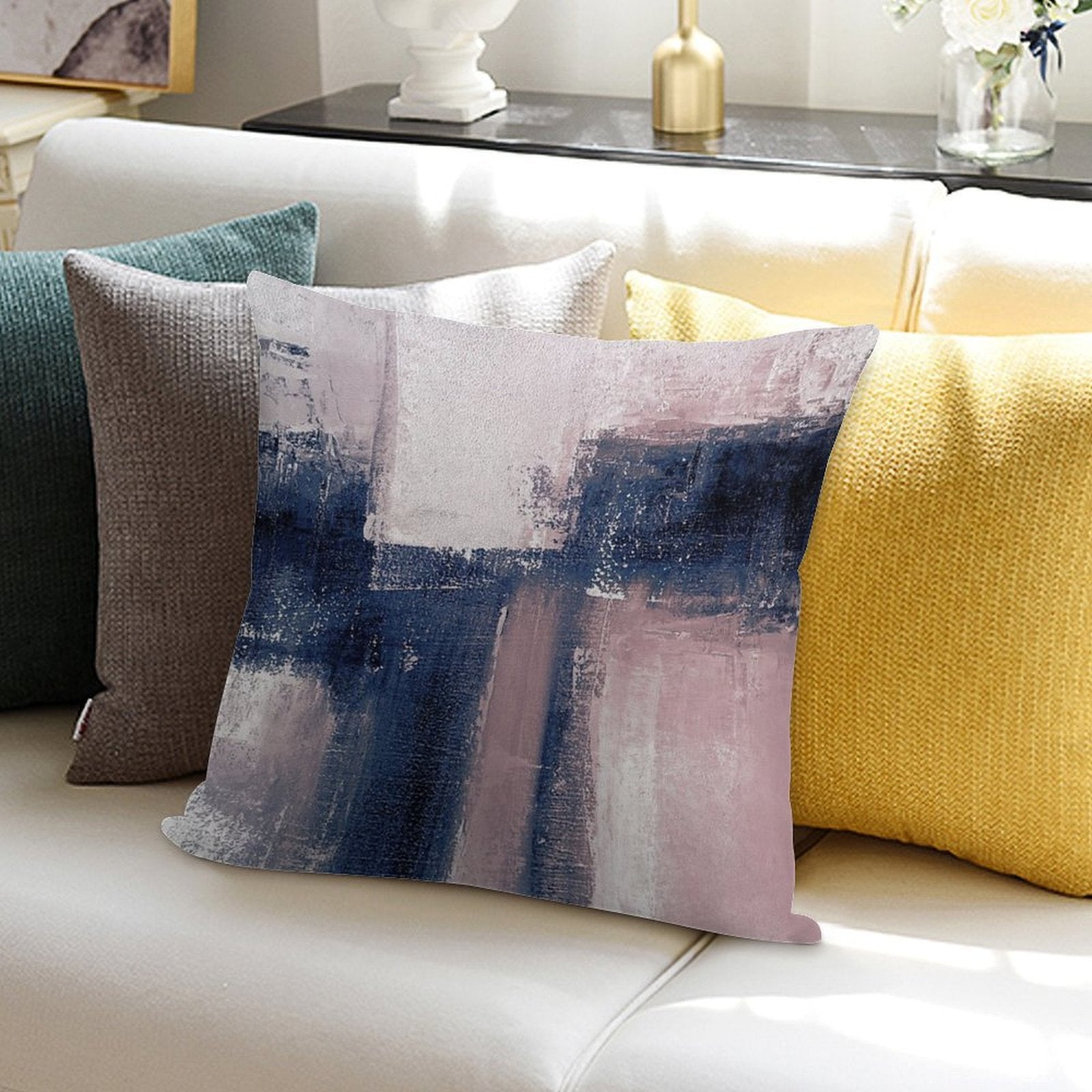 Pink And Navy 3 Soft Durable Construction Throw Pillow