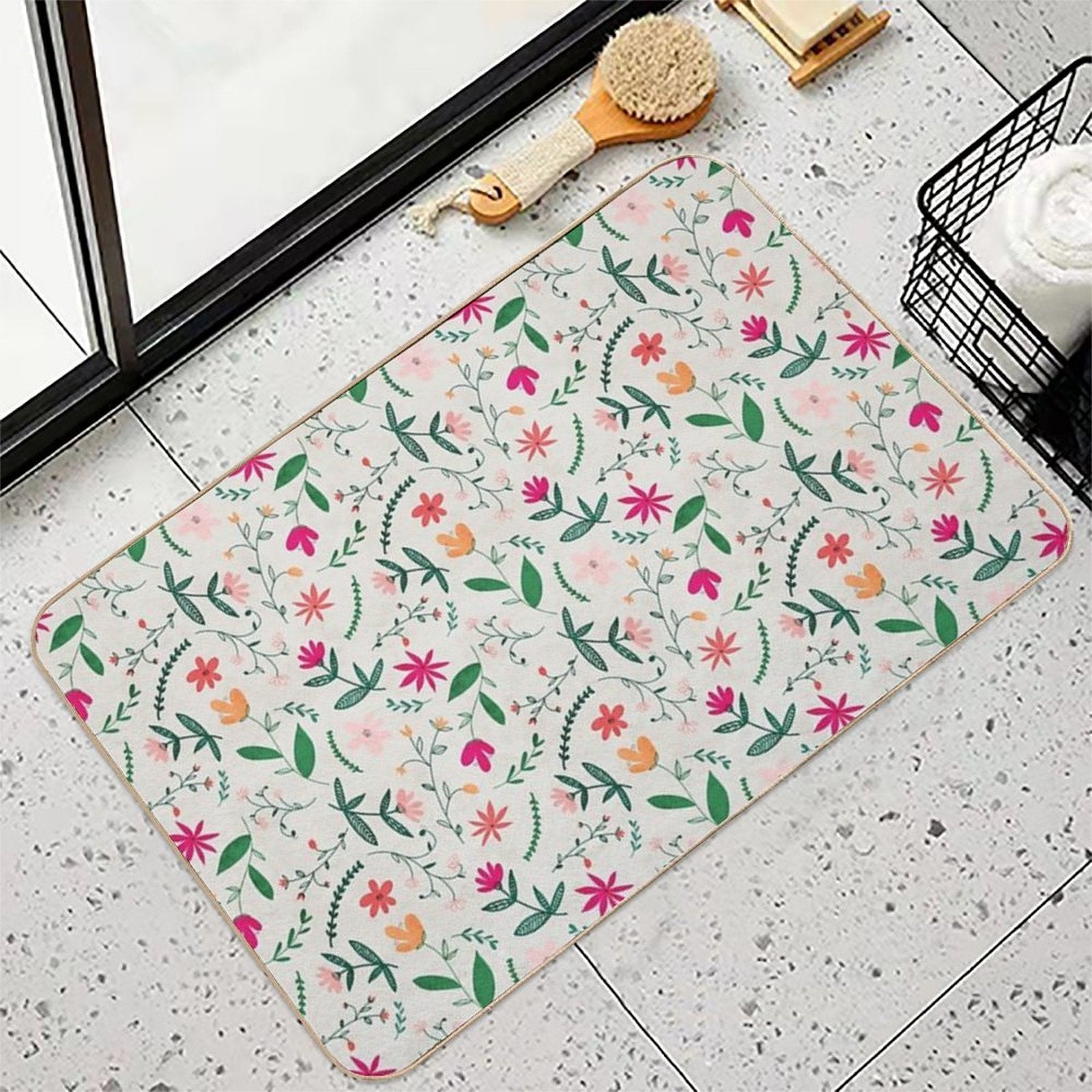 Floral Seamless Pattern  Slip-Resistant Bath Mat
