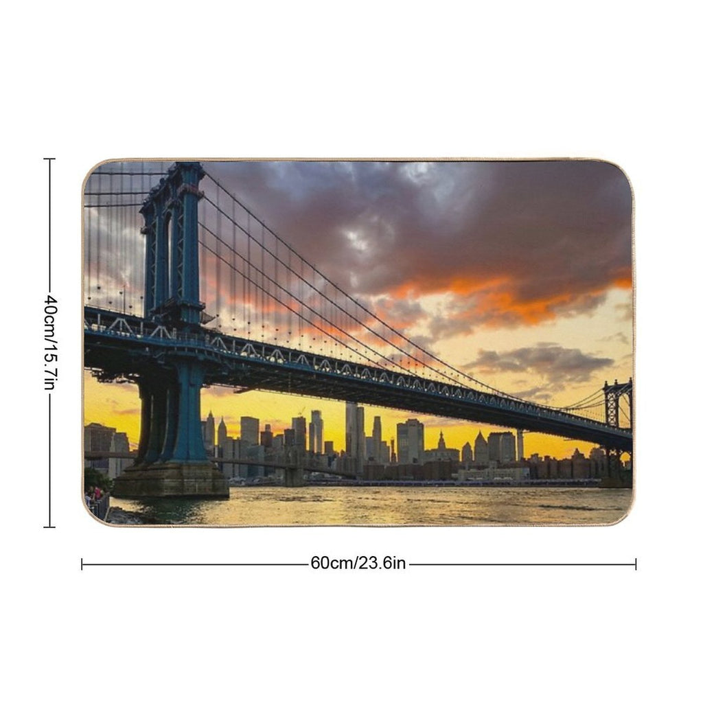 Manhattan Bridge Skyline Sunset Brooklyn New York City  Fade-Resistant Bath Mat