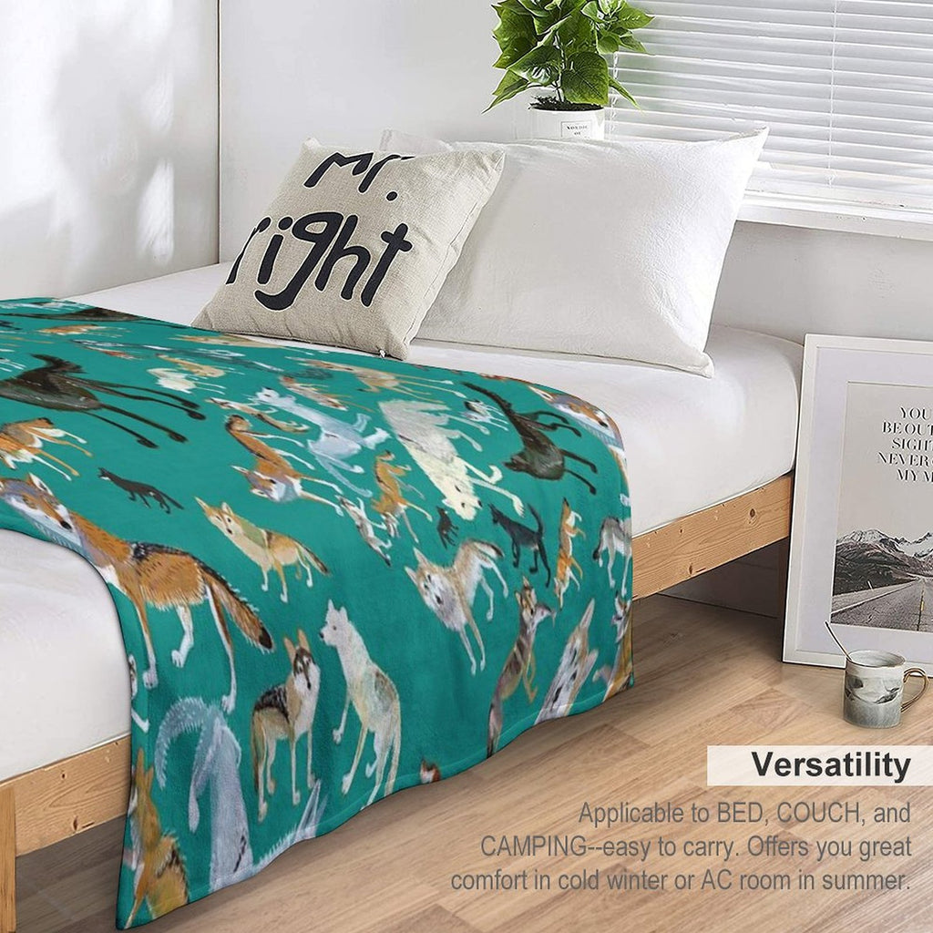 Wolves of The World (Green Pattern) Eco-conscious Throw Blanket