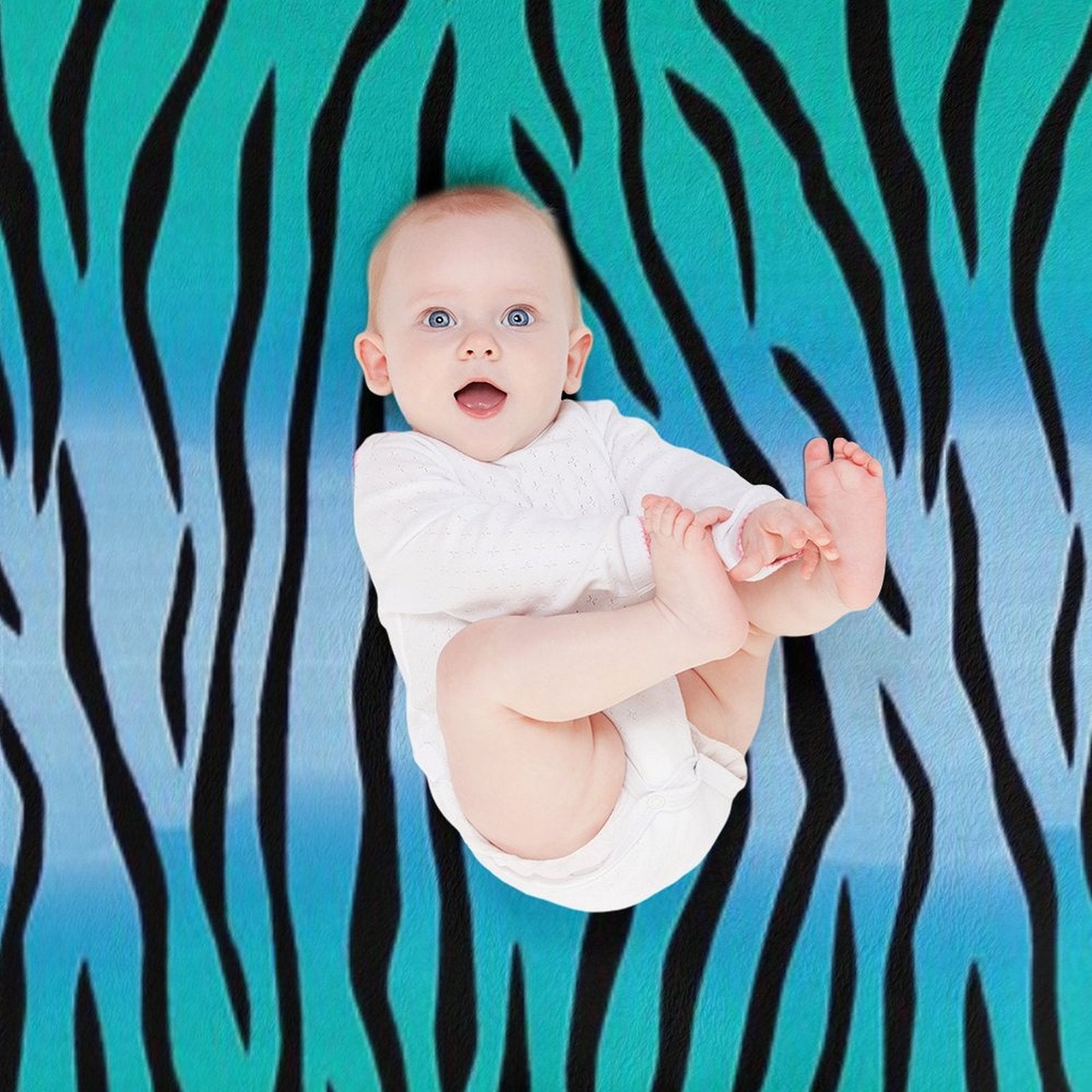 Tiger Skin Style Design in Blue Plush Throw Blanket