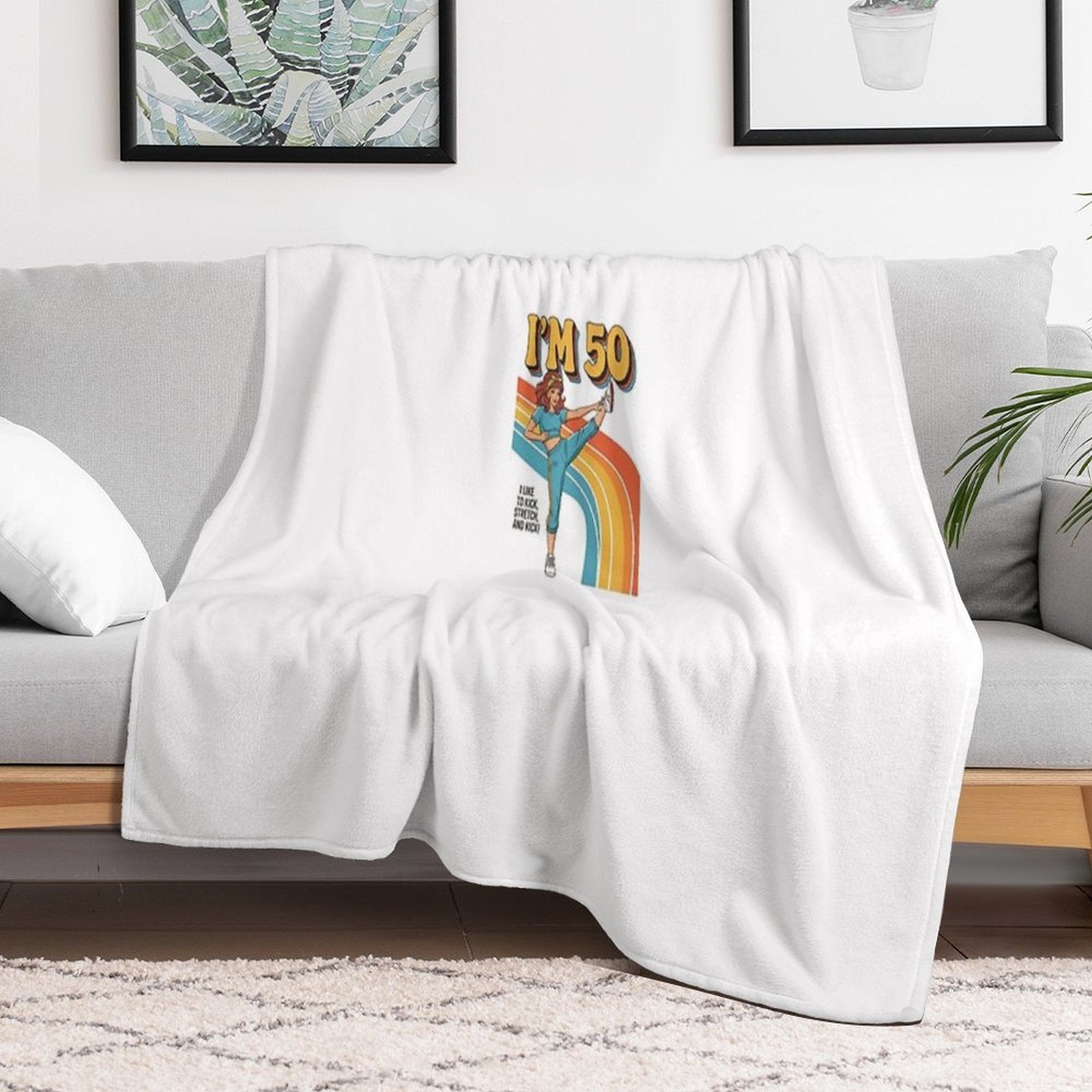 I'm 50 I Like to Kick, Streth, And Kick! Funny 50 Years Old Travel-friendly Throw Blanket