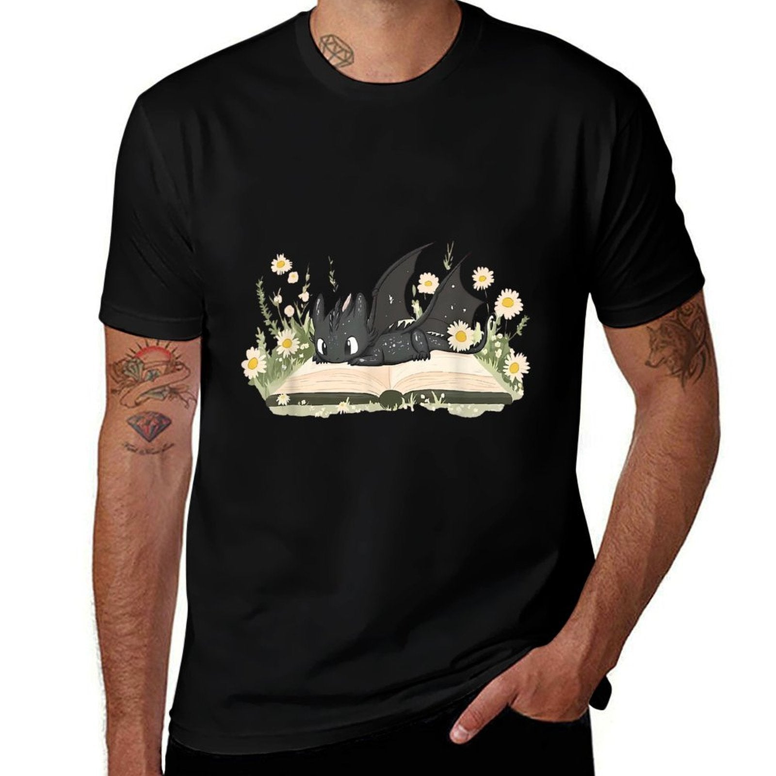 Cute Dragon Books Cottagecore Flower Bookworm Book Lover  Stretchy T-Shirt