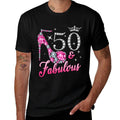 50 Fabulous 50th Birthday Women Girl Queen Crown High Heel  Heathered Texture T-Shirt