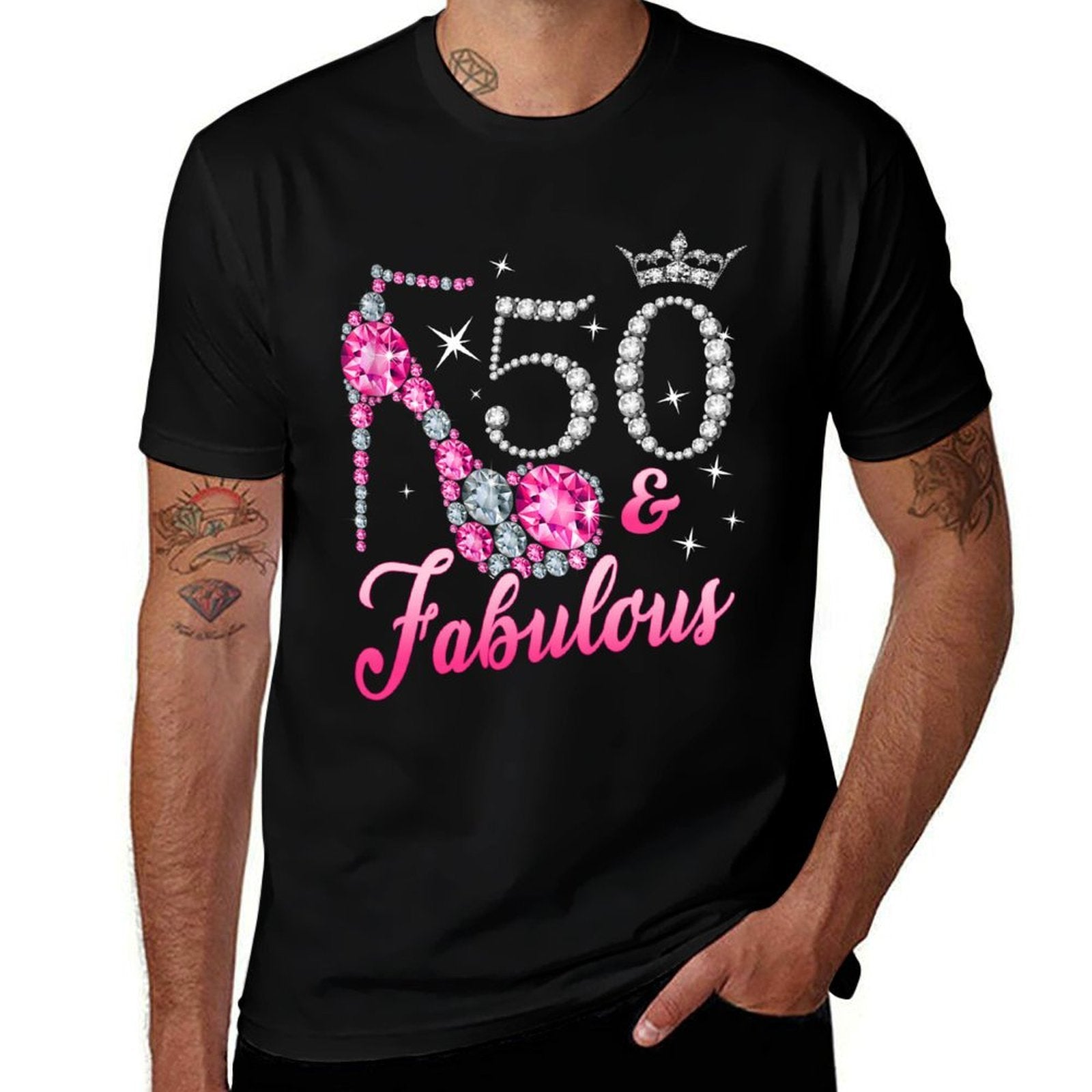 50 Fabulous 50th Birthday Women Girl Queen Crown High Heel  Heathered Texture T-Shirt