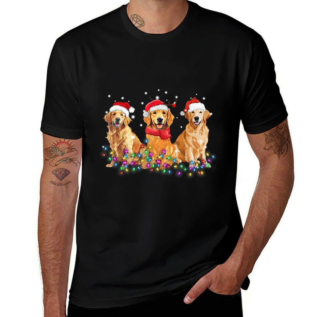 Golden Retriever Dog Christmas Lights Cute Matching Family  Wrinkle-resistant T-Shirt