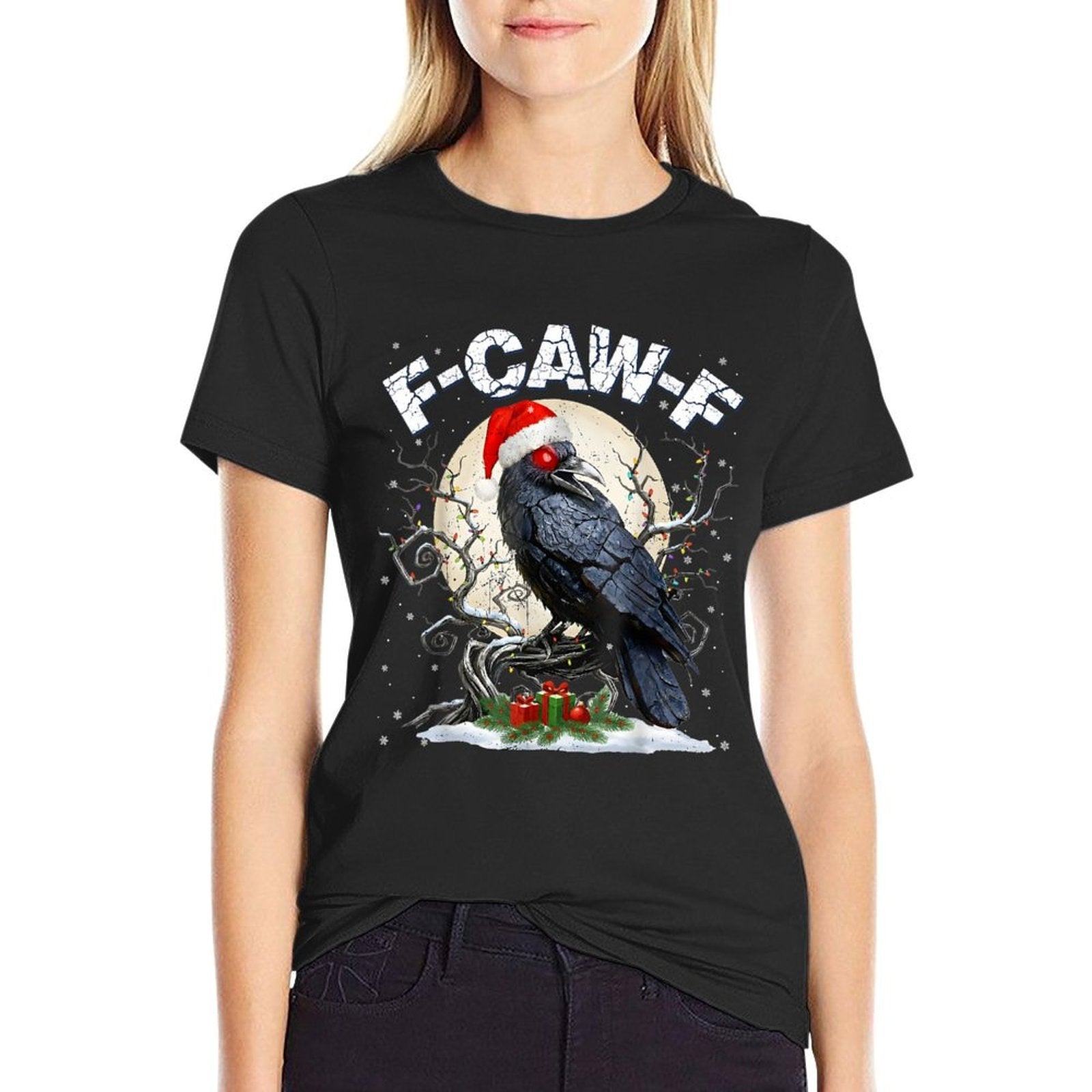 Funny Vintage Crow Santa Hat Pjs Pajamas Christmas Xmas Men  Eco-friendly Material T-Shirt