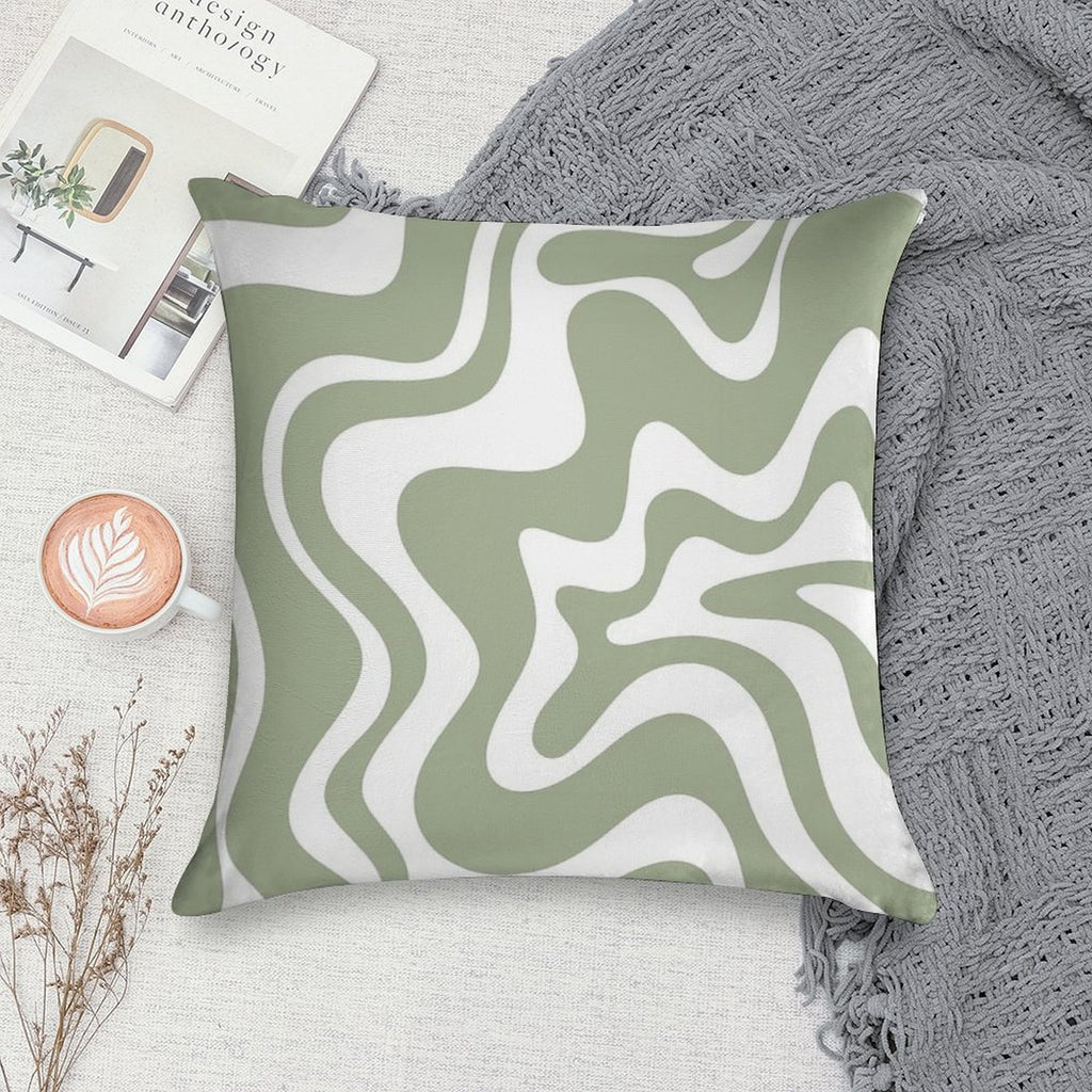 Liquid Swirl Contemporary Abstract Pattern in Sage Green And White Soft Skin-Friendly Throw Pillow