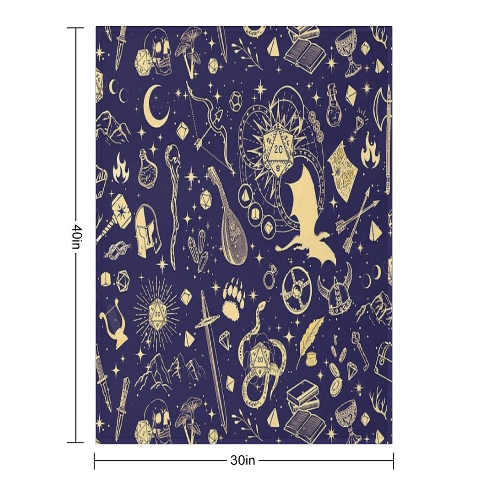 DND RPG Pattern Seamless Dungeons And Dragons Doodles, Celestial Night Sky And Stars Constellations Gift-ready Throw Blanket