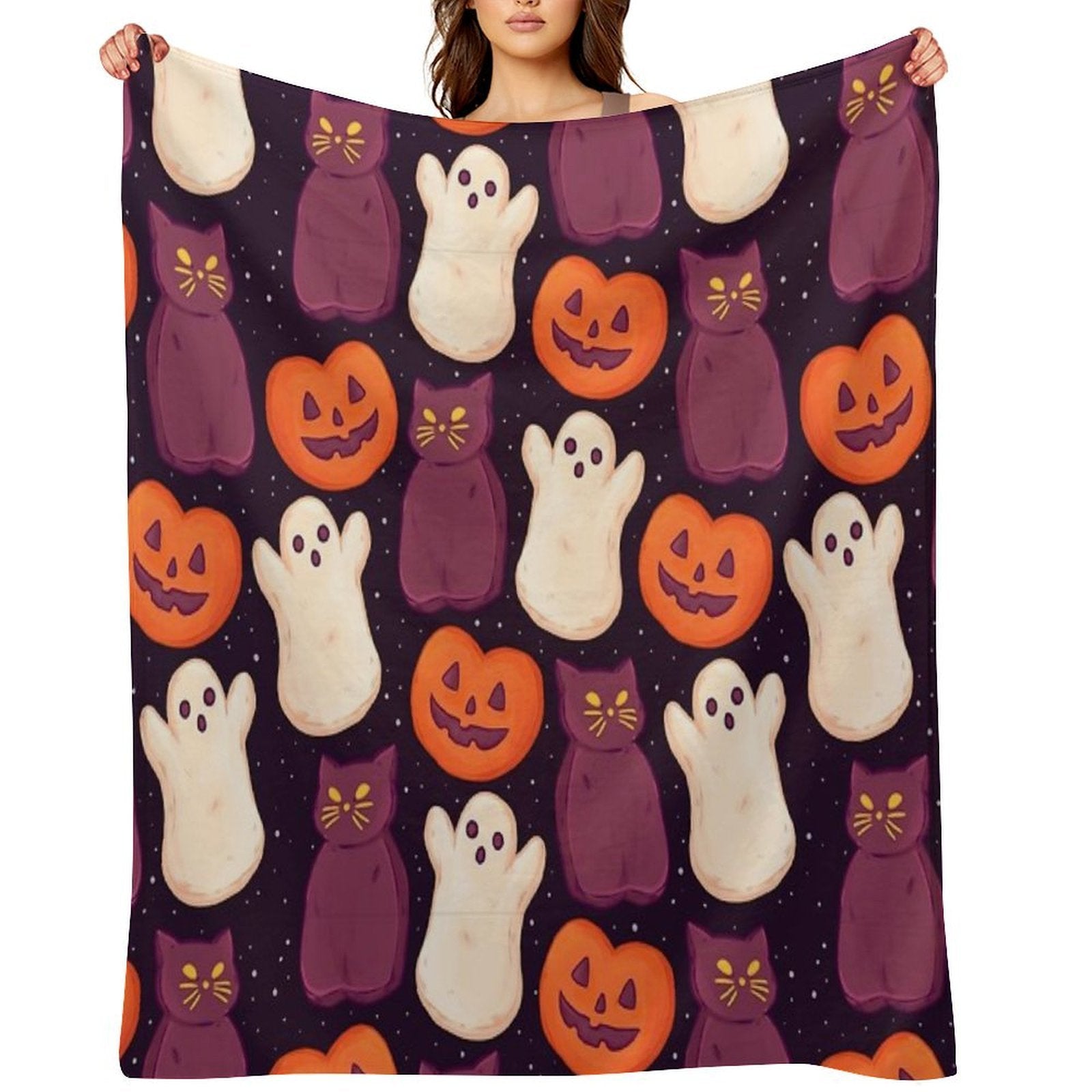 Halloween Marshmallows Dark Travel-friendly Throw Blanket
