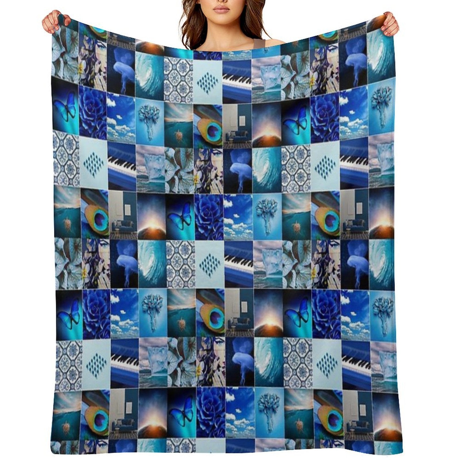 Blue Lovers Photo Collage Anti-pilling Throw Blanket
