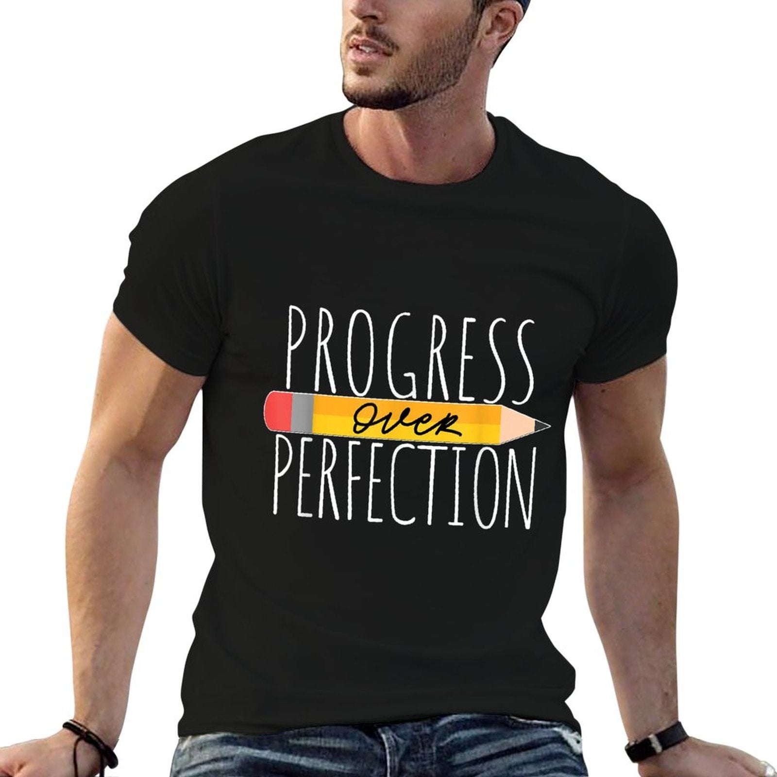 Motivational Progress Over Perfection Back to School Teacher  Tagless Design T-Shirt