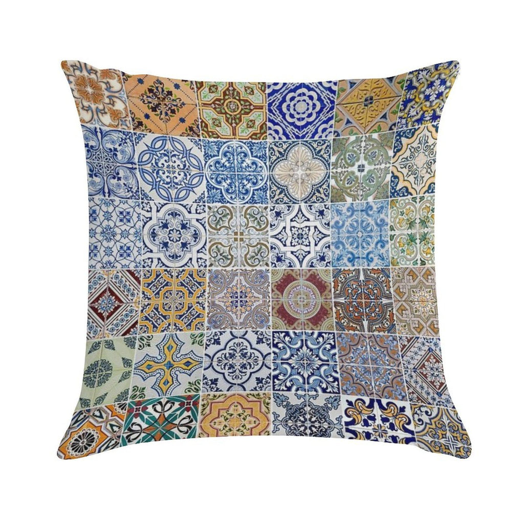 Set of 48 Ceramic Tiles Patterns Soft Hidden Zipper Throw Pillow