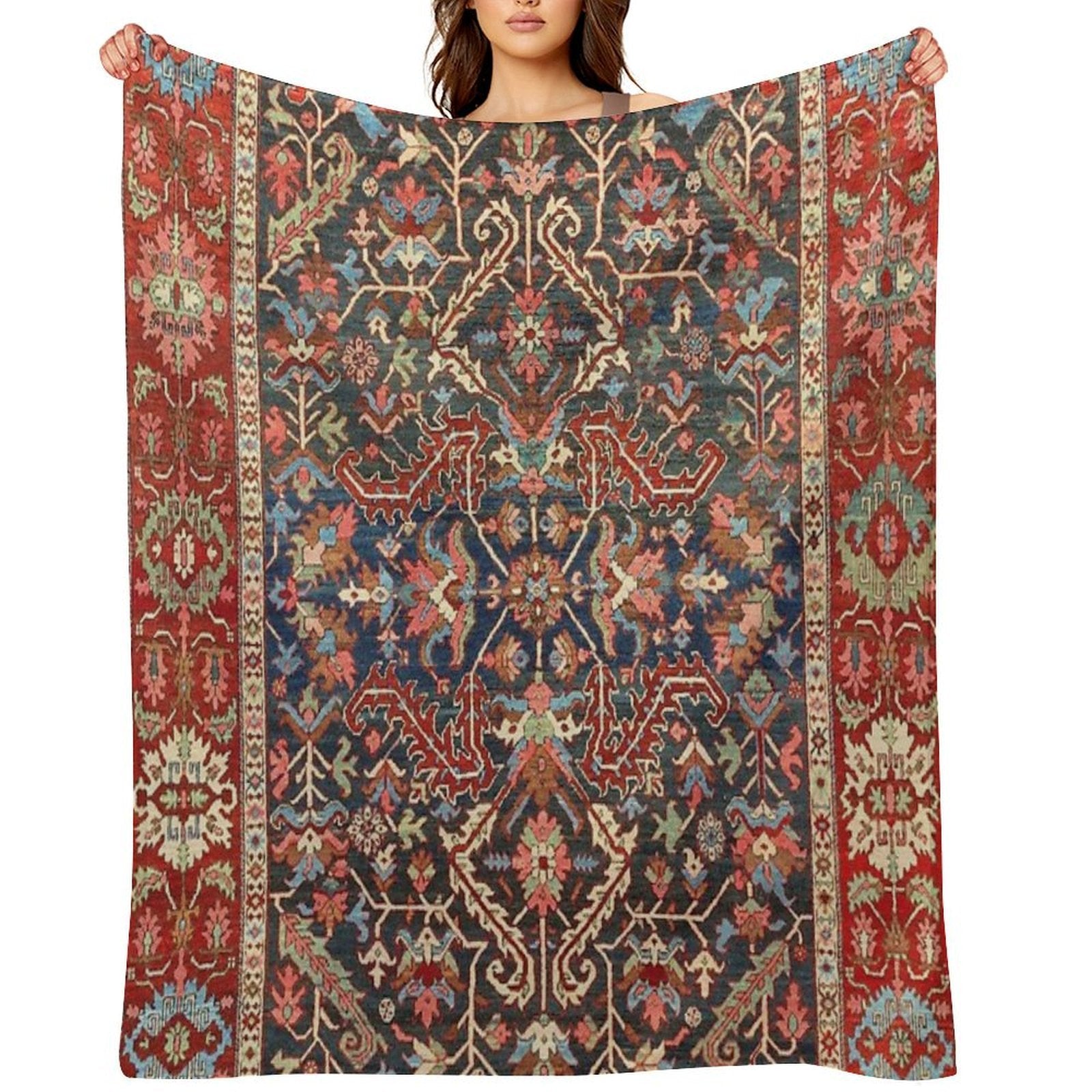 Antique Floral Persian Carpet Print Gift-ready Throw Blanket