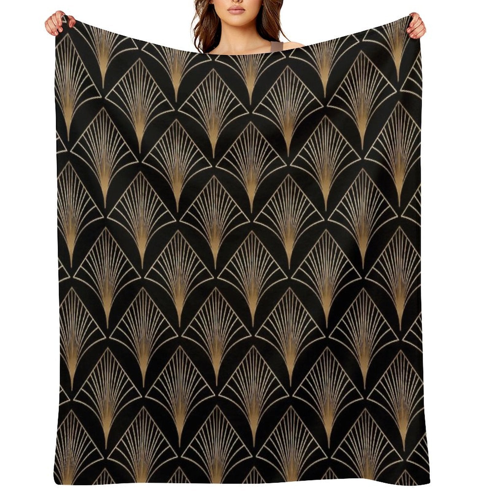 Art Deco Geometric Gold Black Pattern Velvety-soft Throw Blanket