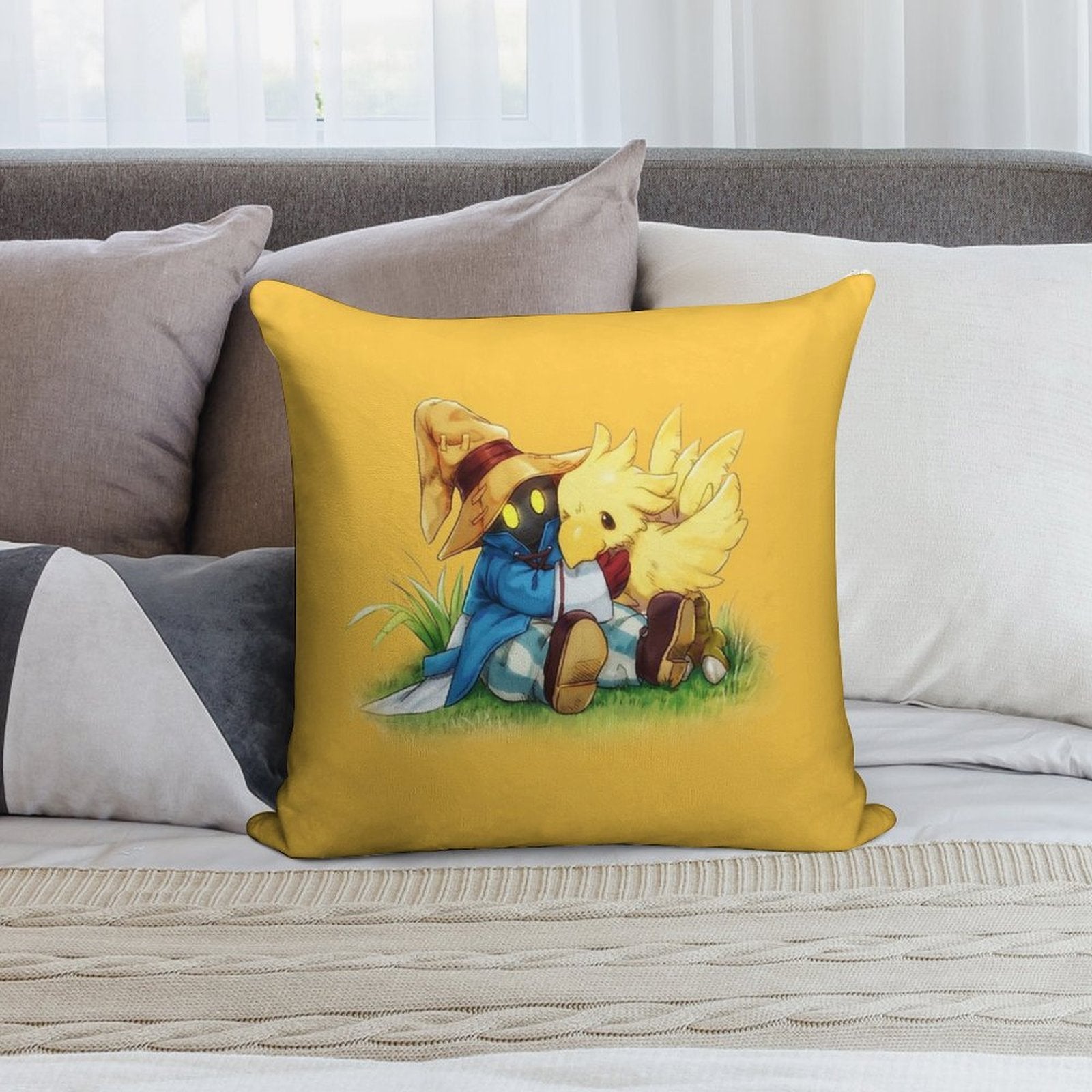 Chocobo & Vivi Final Fantasy 9 Soft Short Plush Fabric Throw Pillow