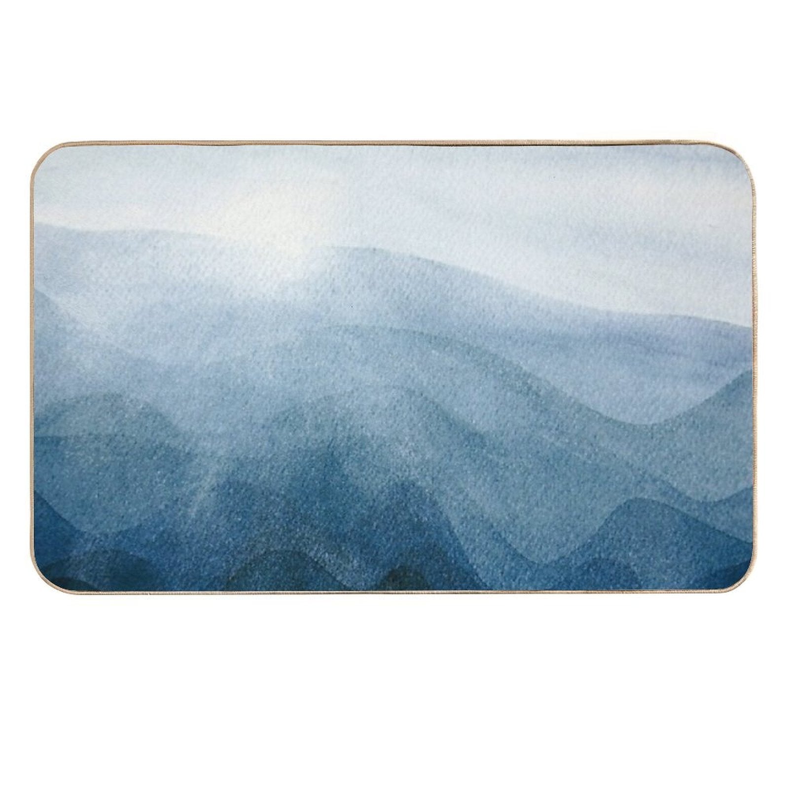 Blue Sunrise in The Mountains, Dawn, Abstract Watercolor Durable Bath Mat