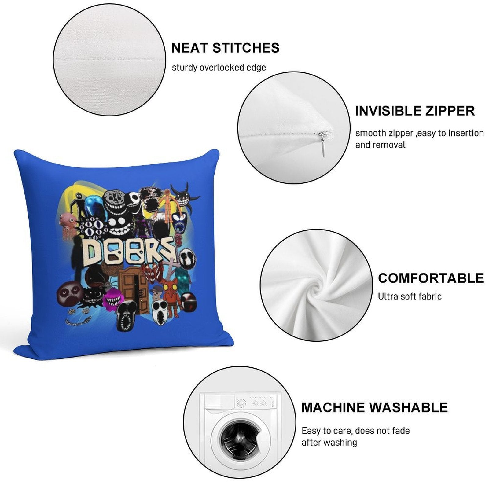 Doors All The Entities New Doors Game Update Soft Reinforced Edging Throw Pillow
