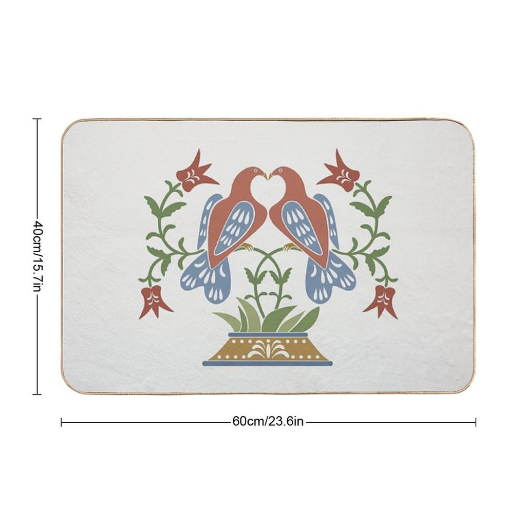 Folk Art Love Birds with Tulips  Pet-Safe Bath Mat