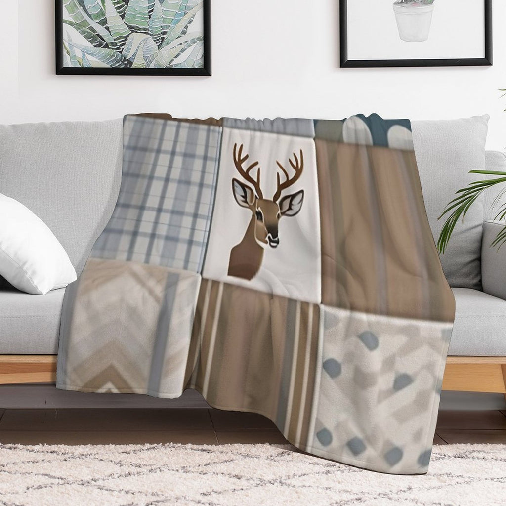 Deer Patchwork - Rustic Neutrals Travel-friendly Throw Blanket