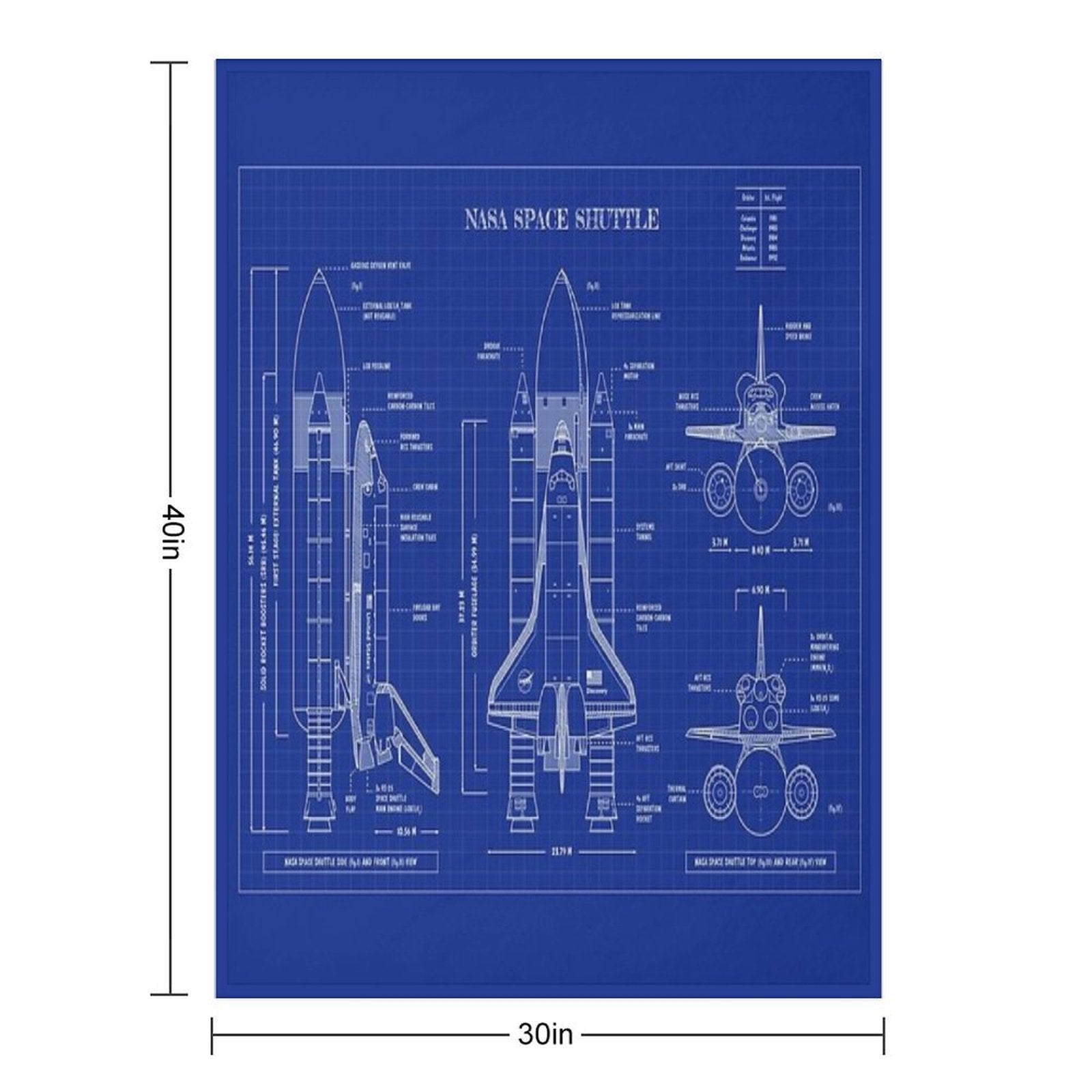 NASA Space Shuttle (Blueprint) Shrink-resistant Throw Blanket