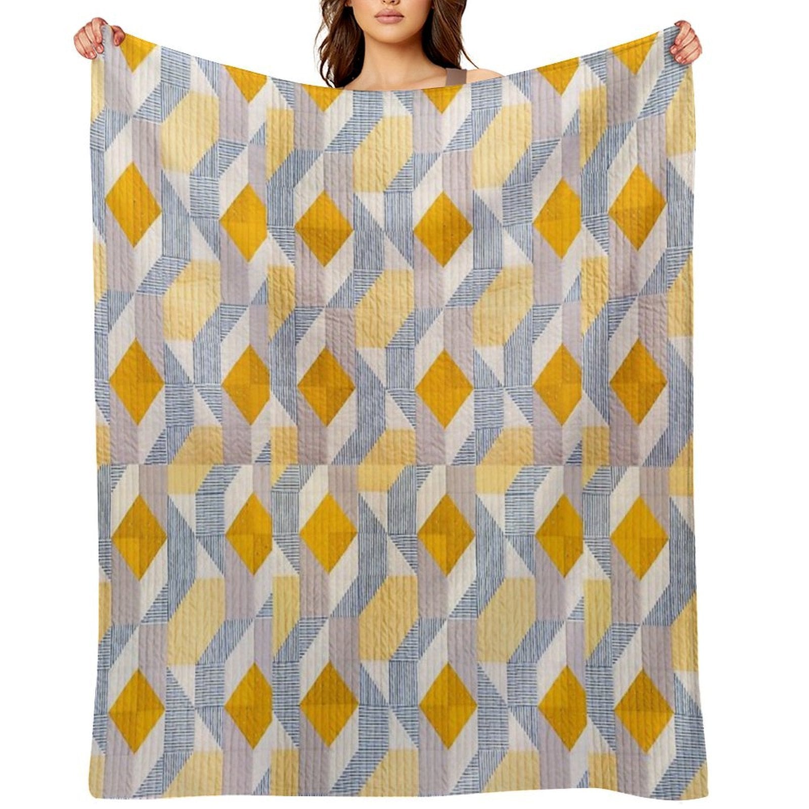 Quilted Geometric Patchwork Ethic Pattern Boho Eco-conscious Throw Blanket