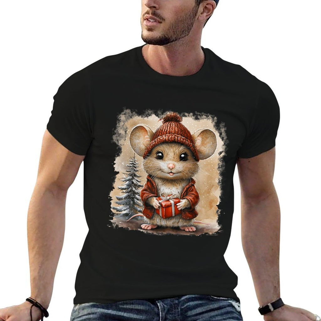 Cute Mouse Christmas Mouse Wearing Santa Hat Matching Pajama  Relaxed-fit T-Shirt